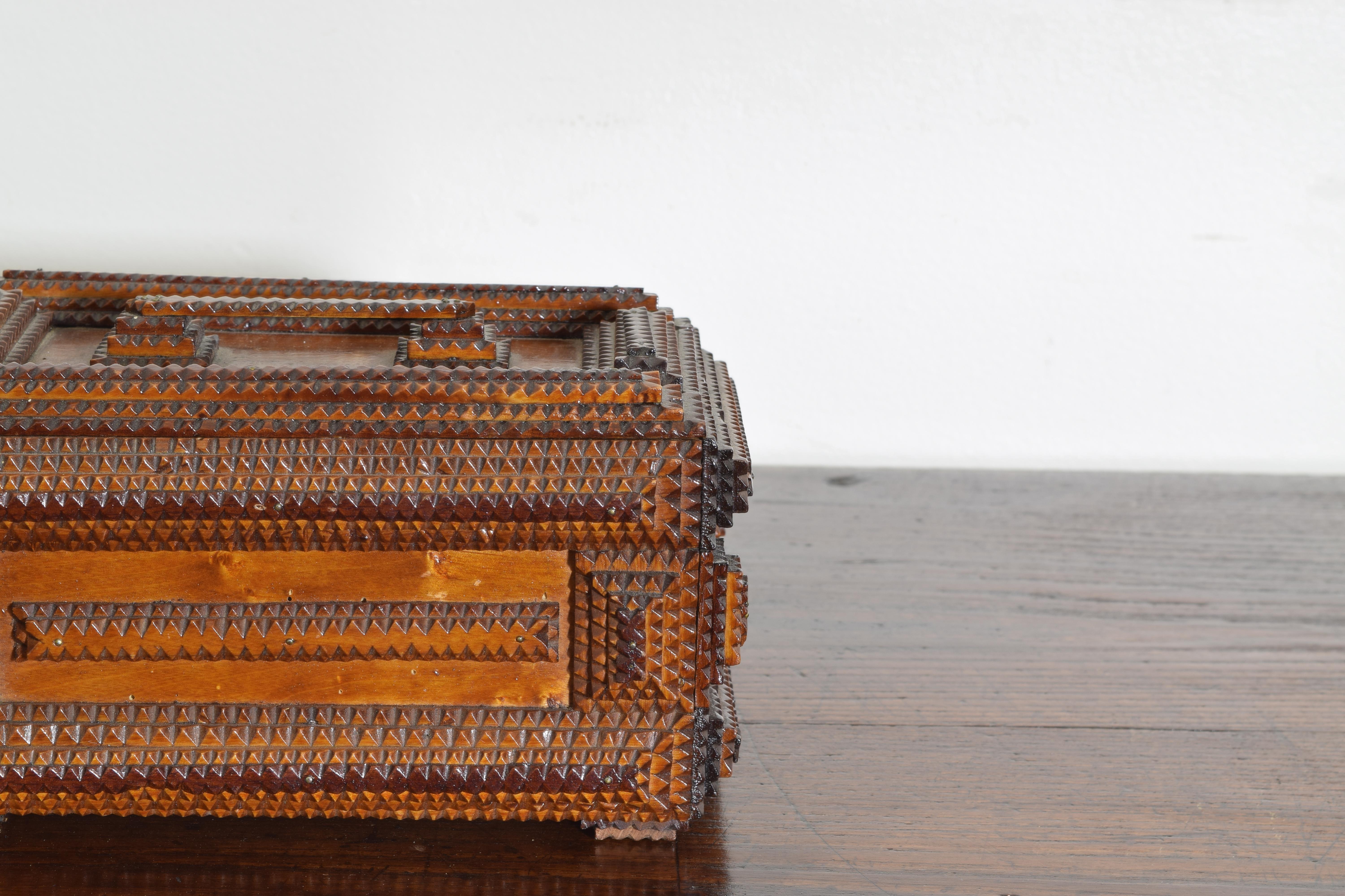 Early 20th Century Continental Carved Wood Tramp Art Box, 1st quarter 20th century For Sale