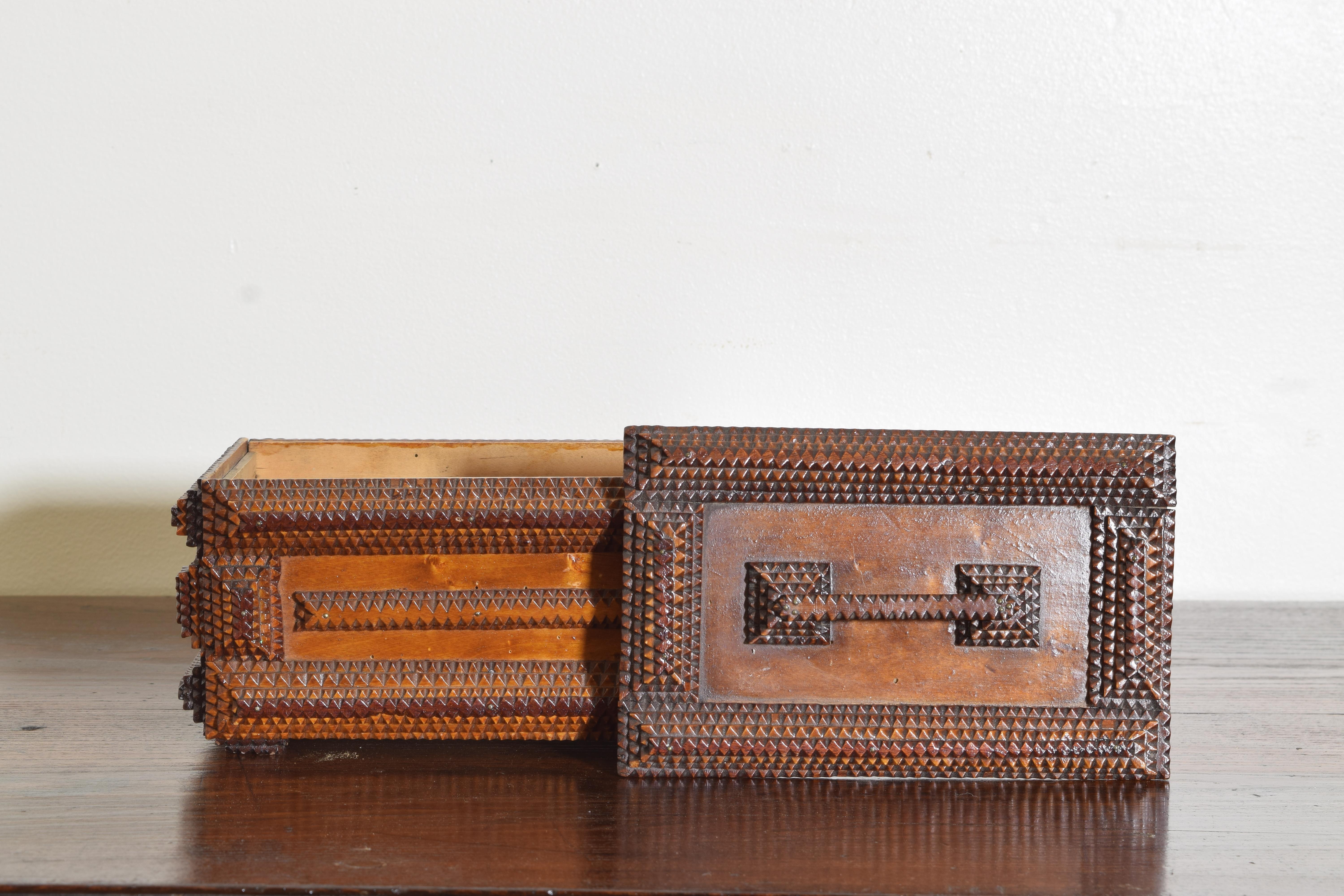 Continental Carved Wood Tramp Art Box, 1st quarter 20th century For Sale 1