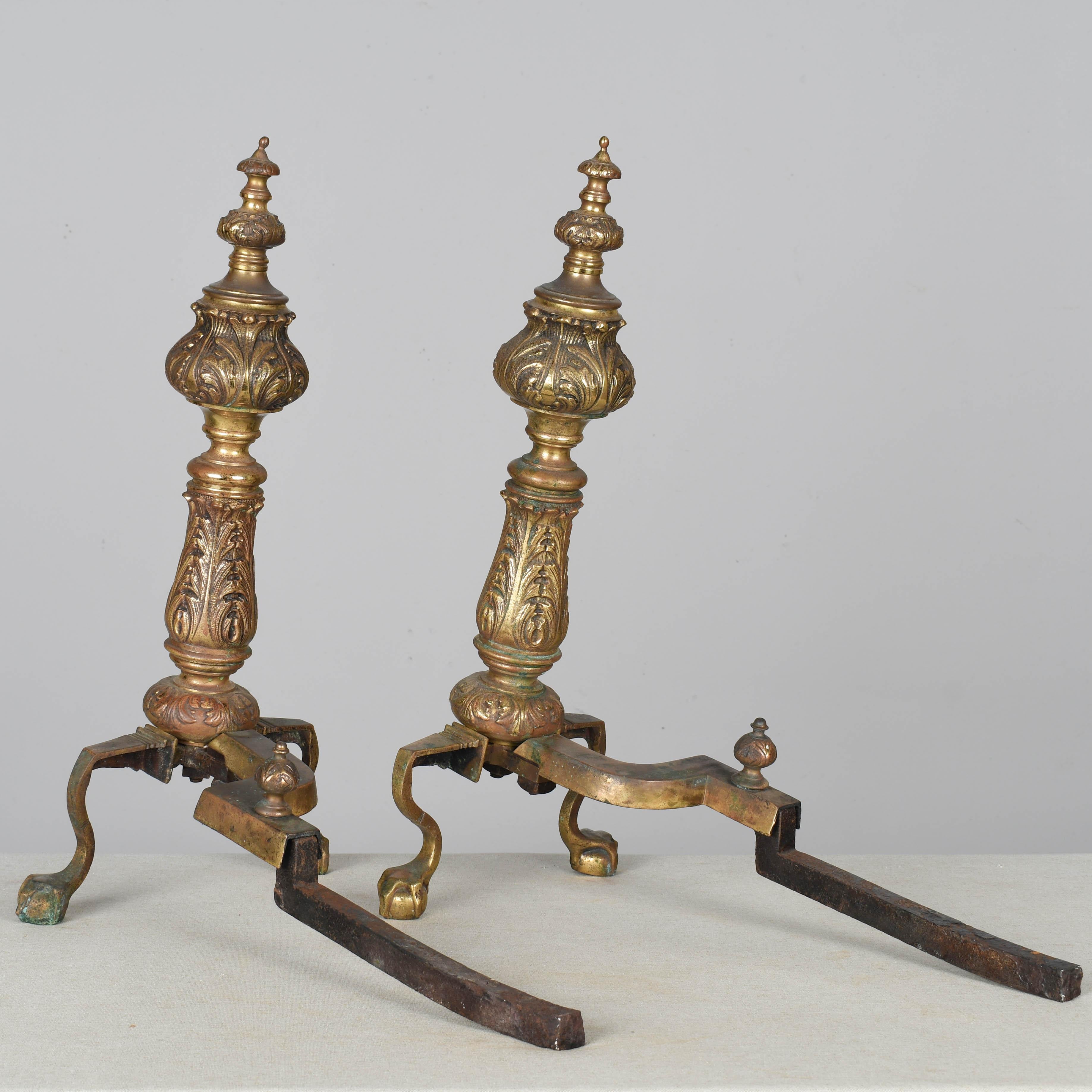 20th Century Continental Cast Bronze Chenets or Andirons For Sale