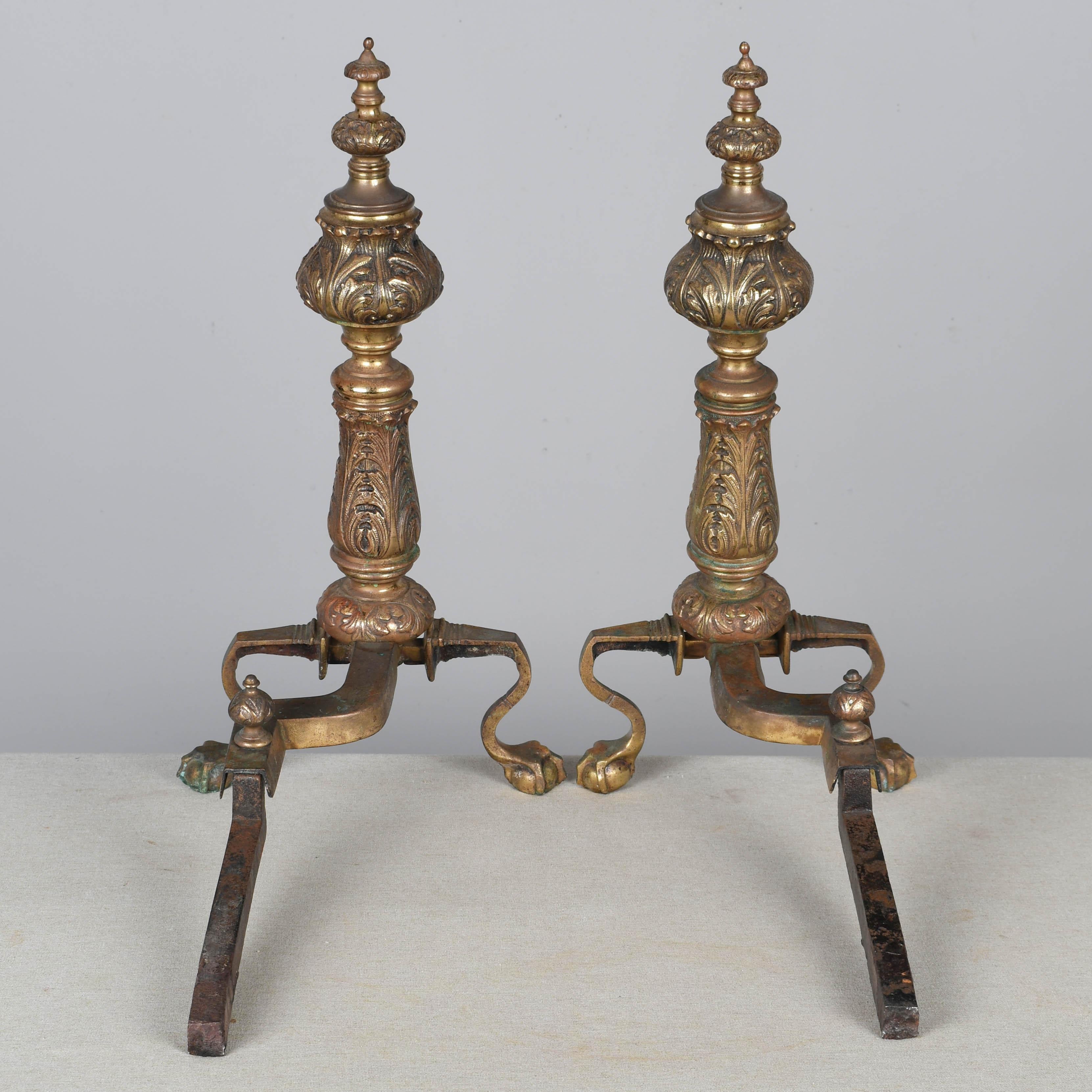 Brass Continental Cast Bronze Chenets or Andirons For Sale