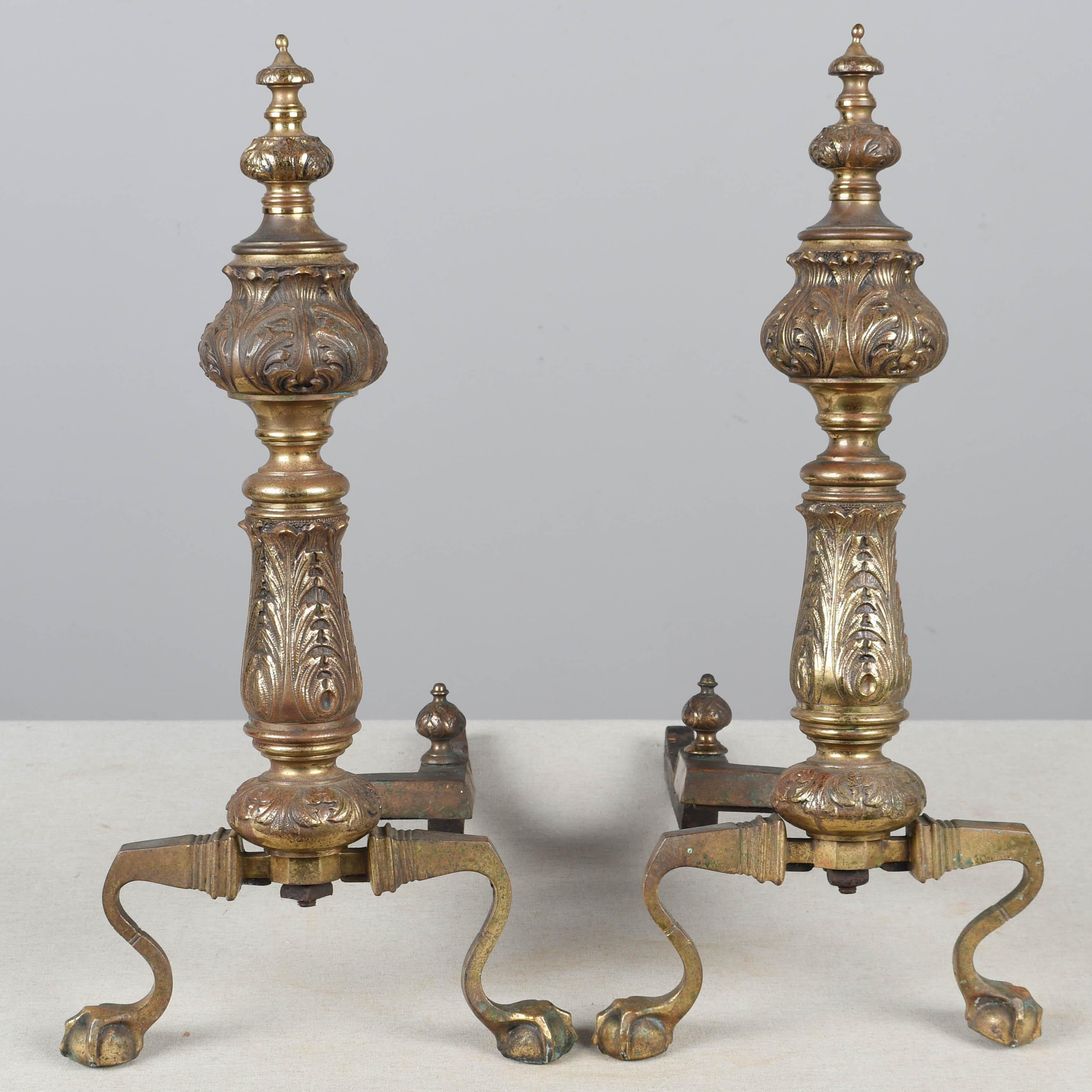 Continental Cast Bronze Chenets or Andirons For Sale 1