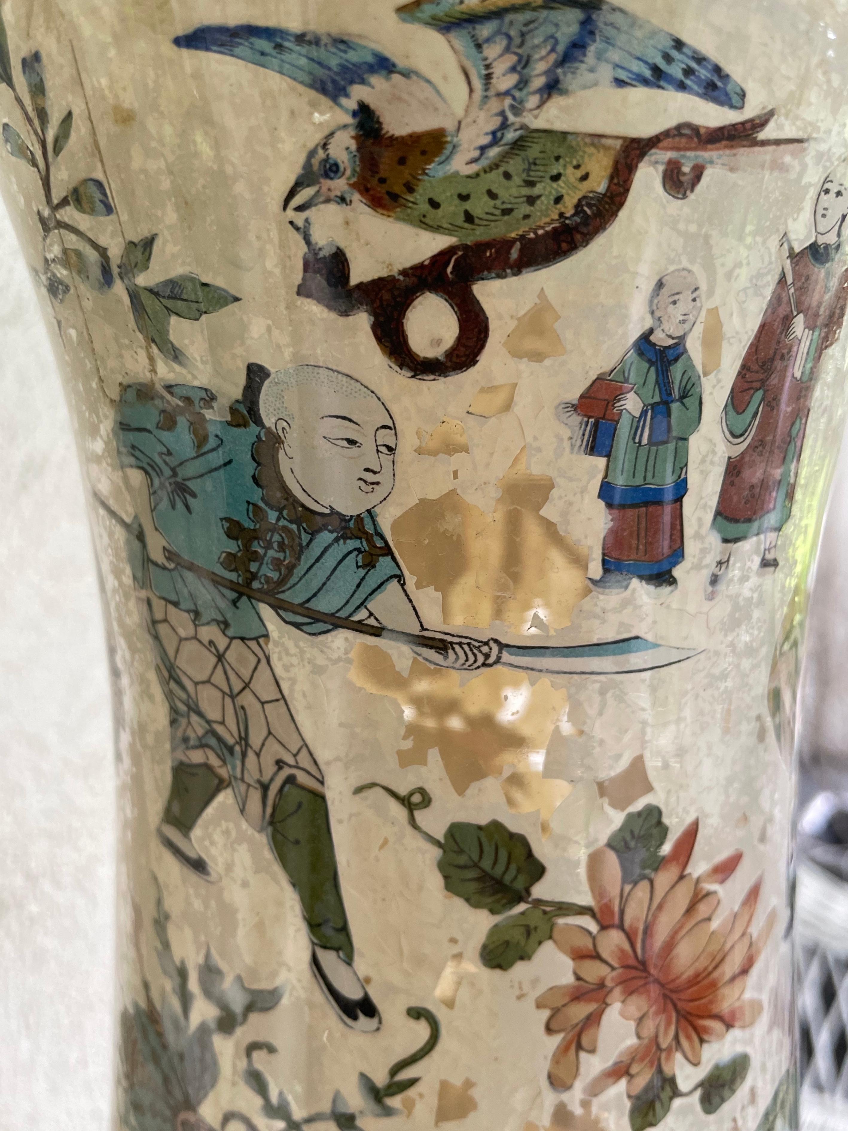 19th Century Chinoiserie Decalcomania Baluster Vase For Sale