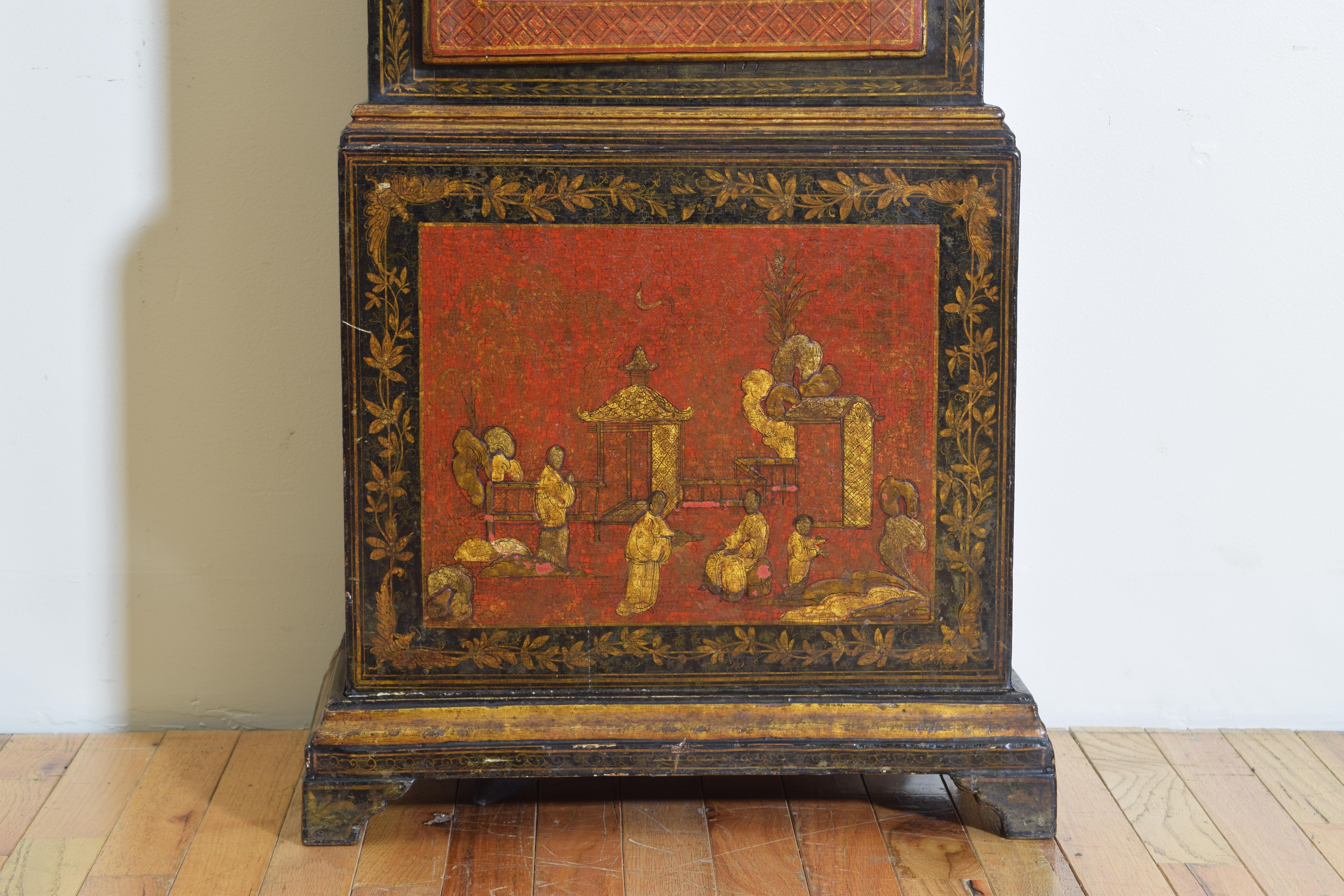 Continental Chinoiserie Paint Decorated Case Clock, Late 18th-Early 19th Century 5