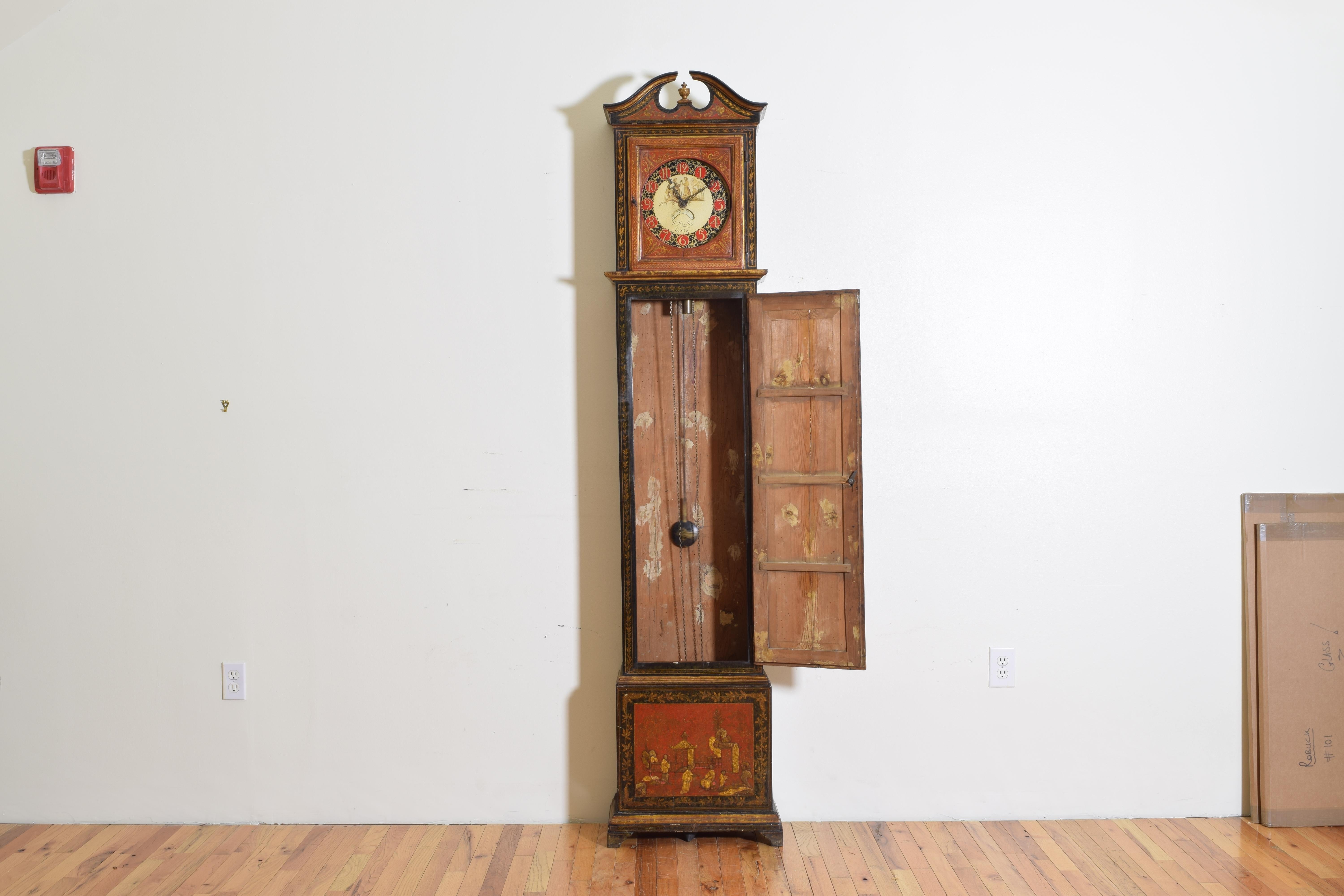 European Continental Chinoiserie Paint Decorated Case Clock, Late 18th-Early 19th Century