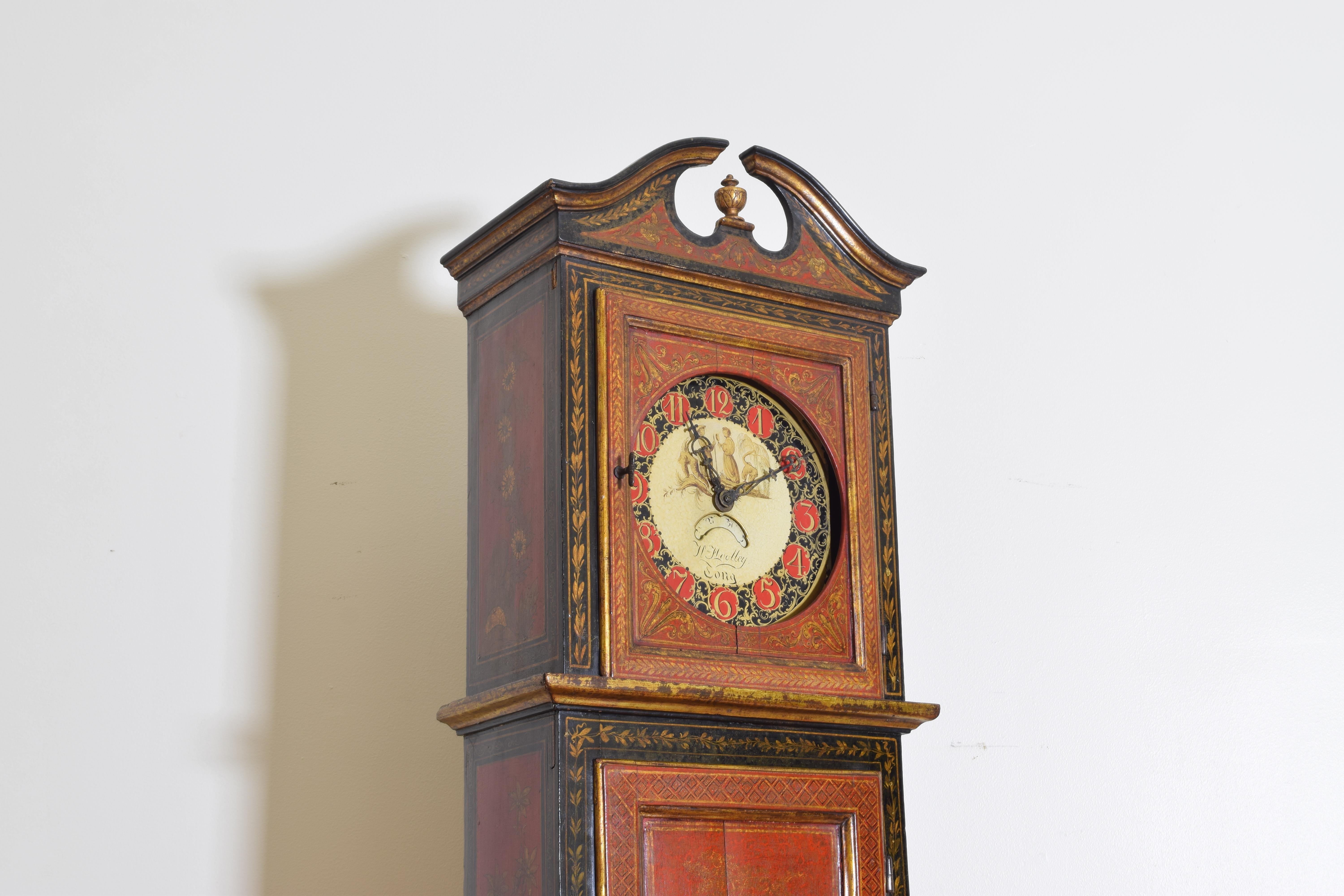 Continental Chinoiserie Paint Decorated Case Clock, Late 18th-Early 19th Century In Good Condition In Atlanta, GA