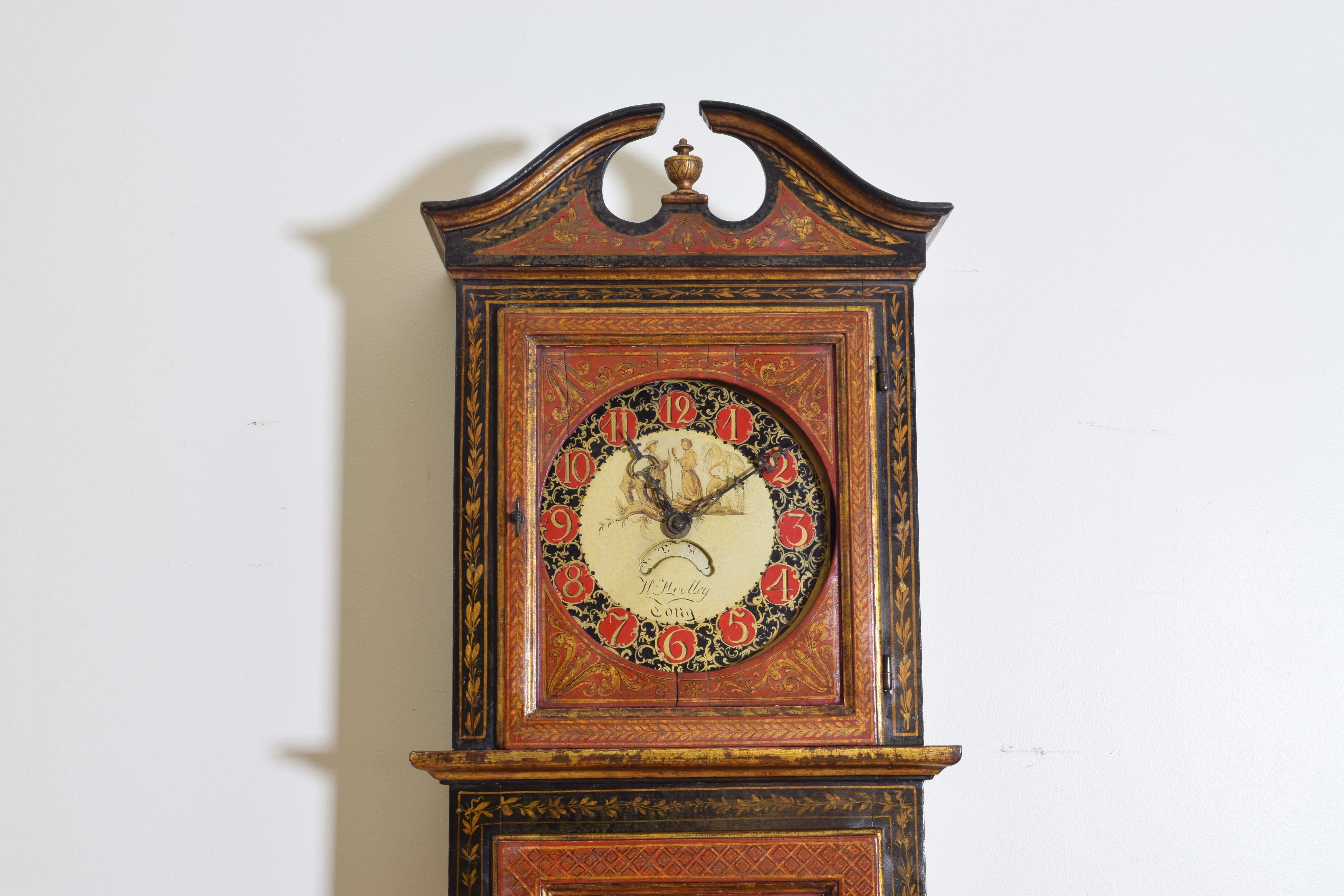 Late 18th Century Continental Chinoiserie Paint Decorated Case Clock, Late 18th-Early 19th Century