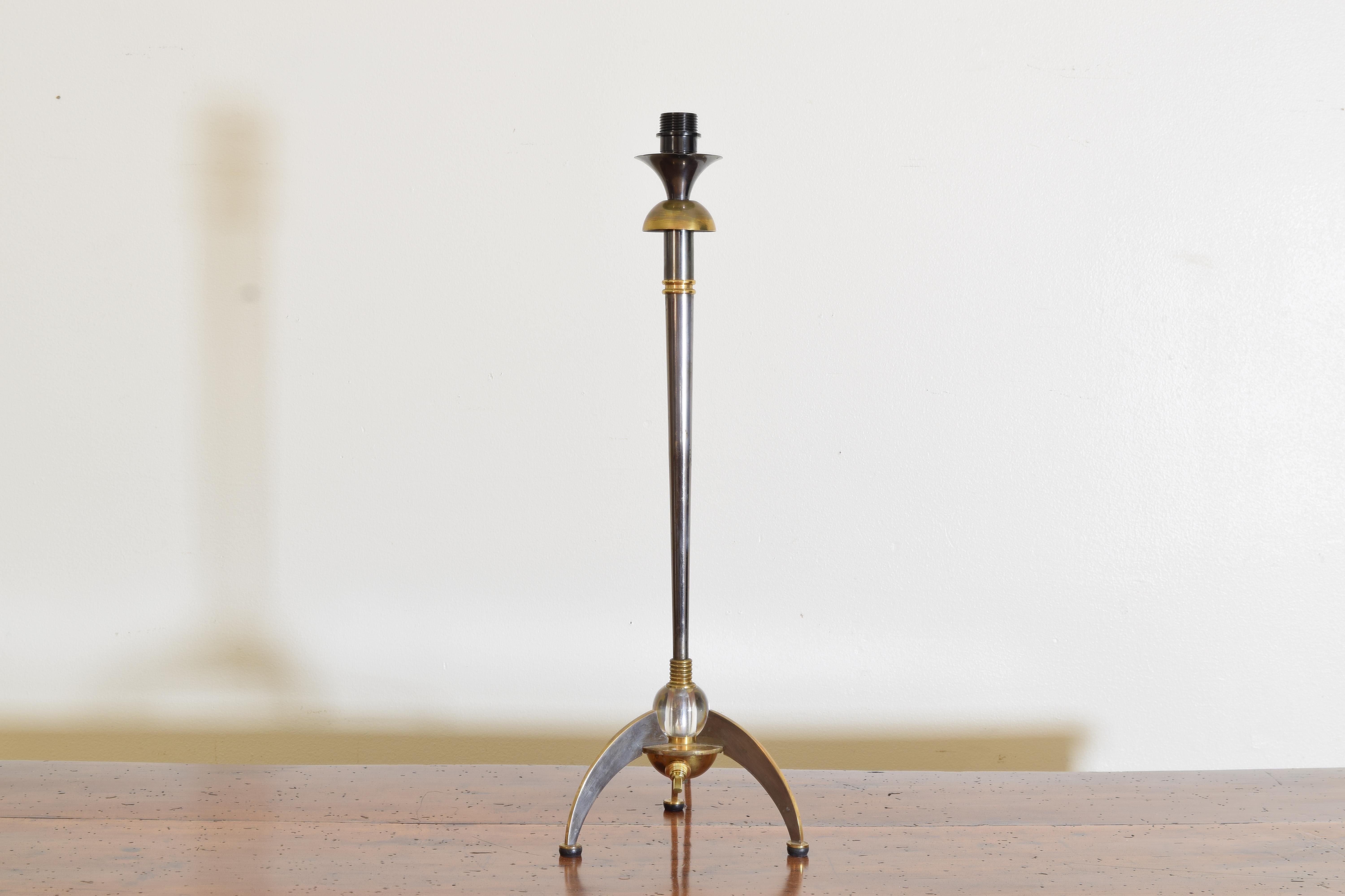 European Continental Chrome, Brass, & Glass Table Lamp, 2nd half 20th century For Sale