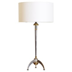 Lampe de table continentale en chrome, laiton et verre, 2e moitié du 20e siècle