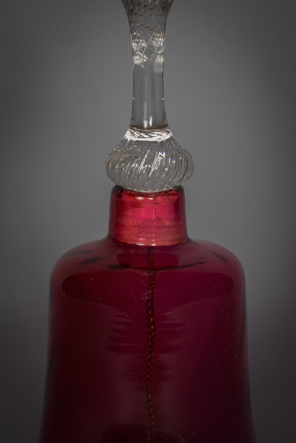 Late 19th Century Continental Clear and Red Glass Hand Bell, circa 1880 For Sale