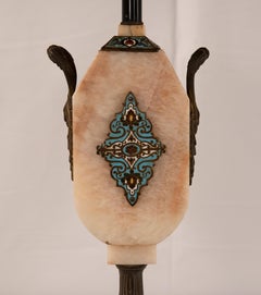 Continental Cloisonne and Stone Lamp