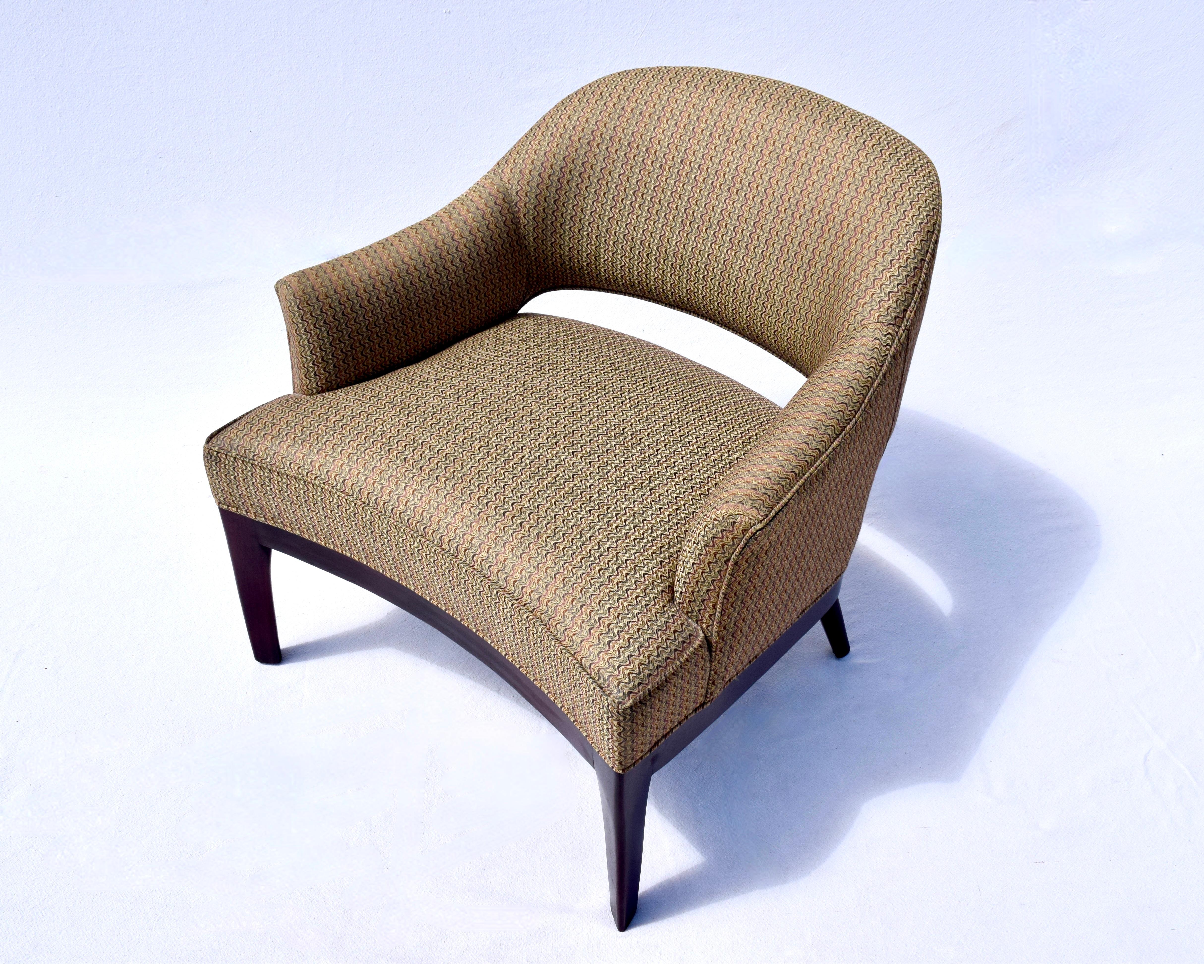 Continental Club Chair by Thomas O'Brien for Century Furniture boasting sleek Modern lines, substantial construction & striking radius curve design as seen in mid 20th century furniture. The chair offers marvelous cradling comfort in rarely if ever