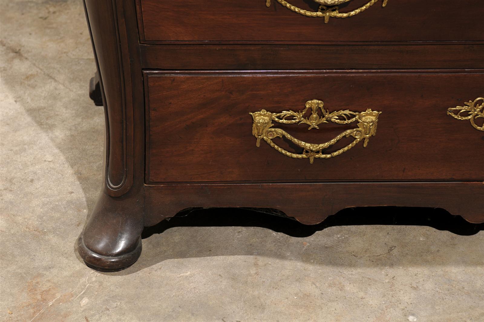 18th Century French Walnut Bombe Commode with Brass Hardware 1