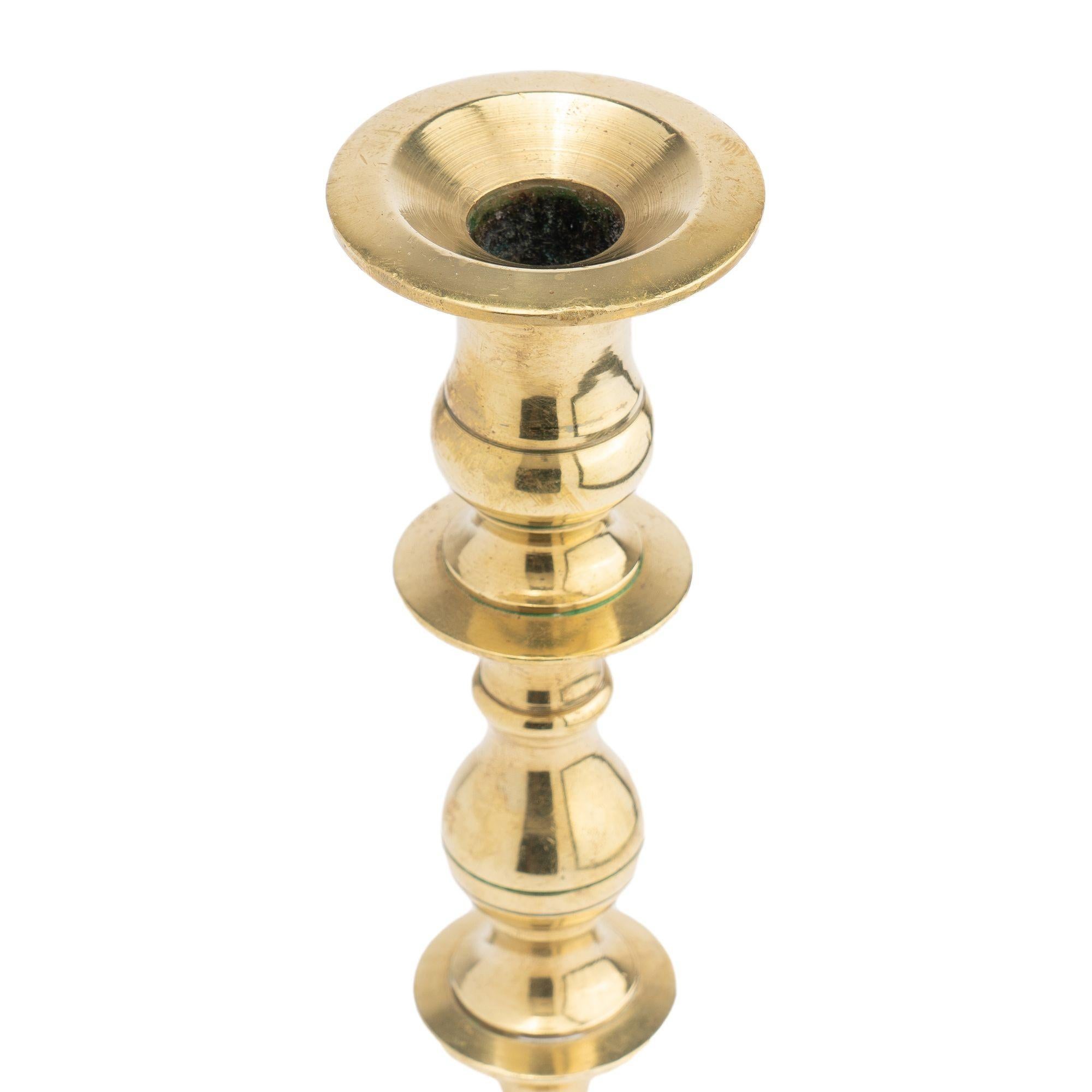 Continental core cast brass candlestick, 1700's In Good Condition For Sale In Kenilworth, IL