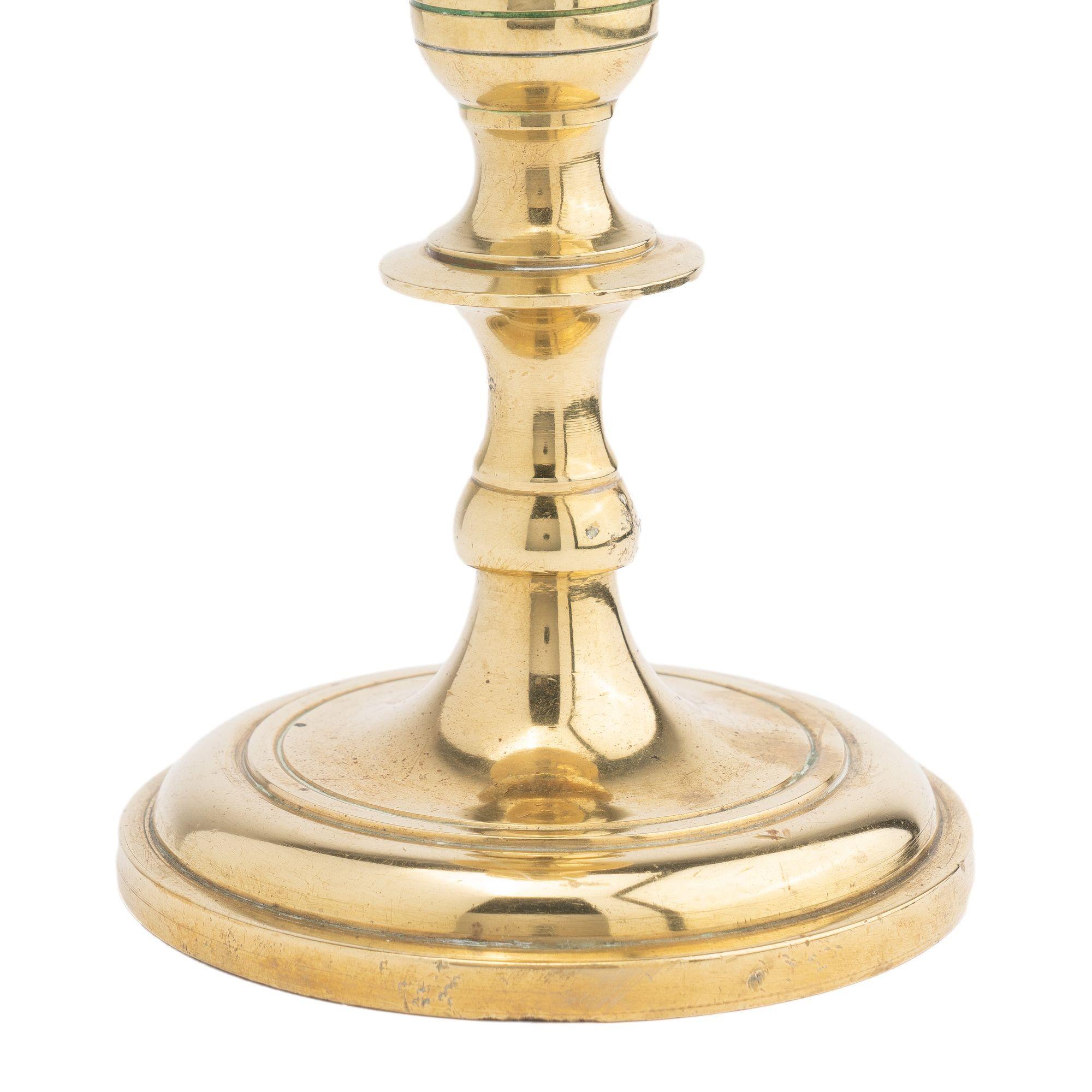 Continental core cast brass candlestick, 1700's For Sale 1