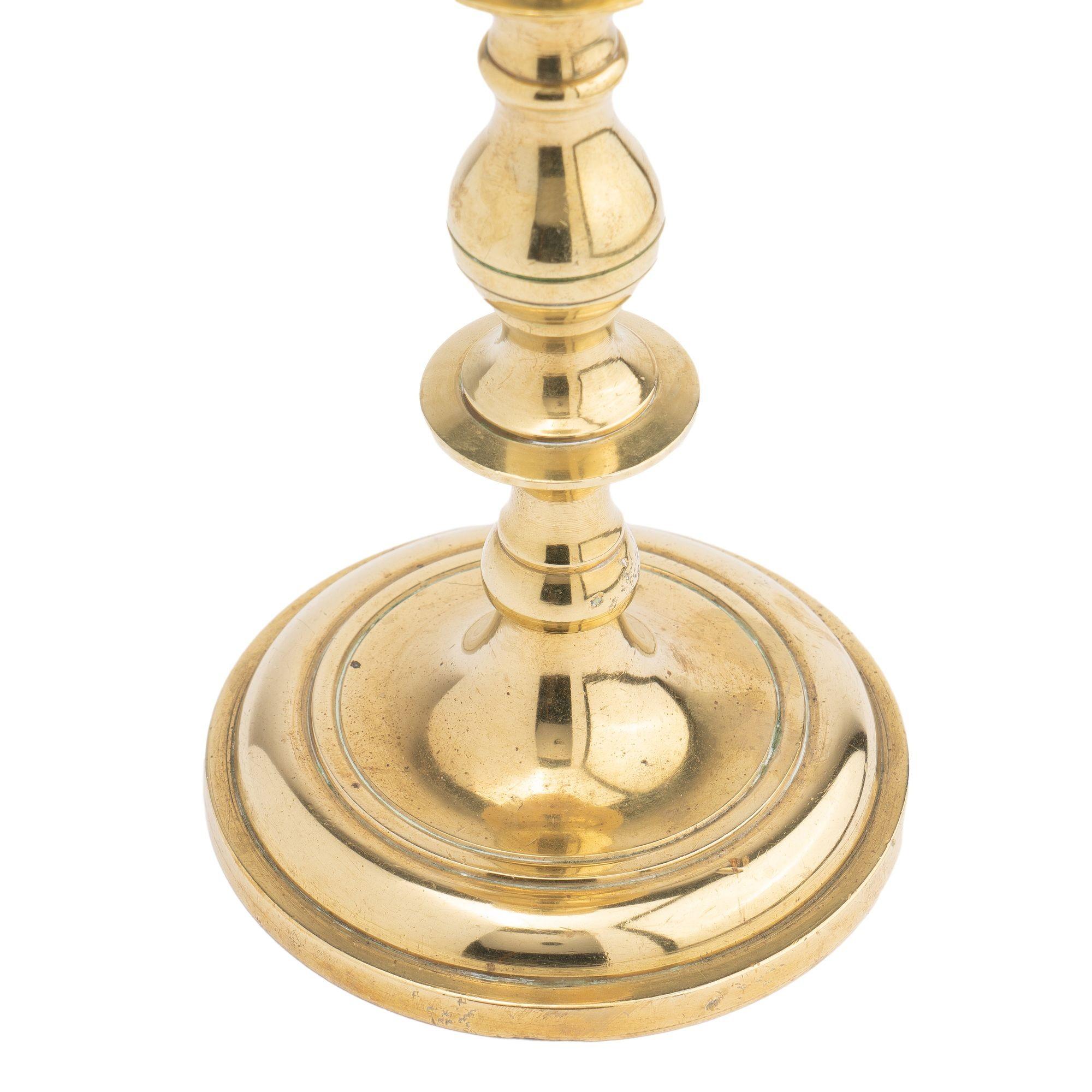 Continental core cast brass candlestick, 1700's For Sale 2
