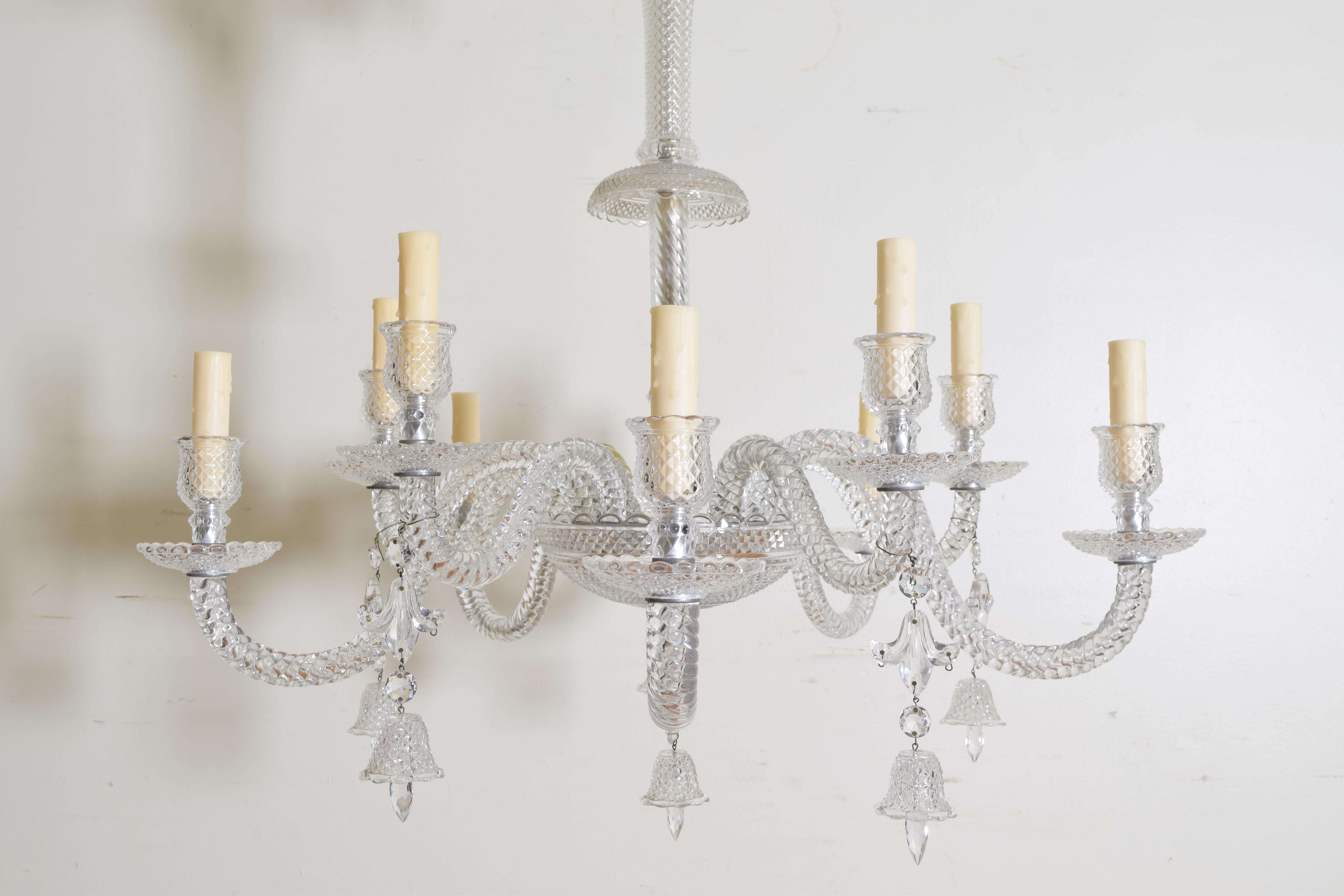 Continental Cut Glass 10-Light Chandelier, Mid-20th Century 7