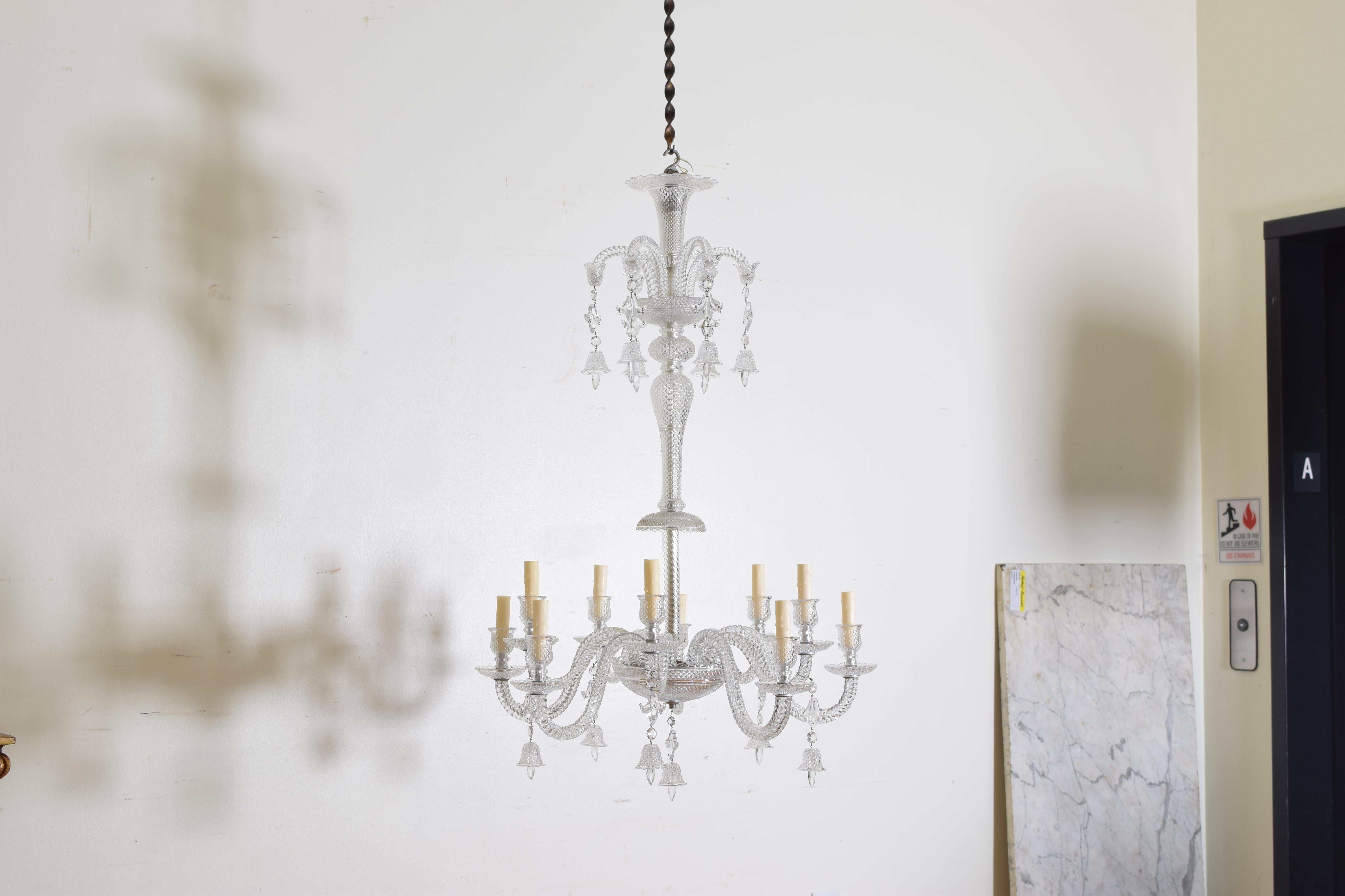 Continental Cut Glass 10-Light Chandelier, Mid-20th Century In Good Condition In Atlanta, GA