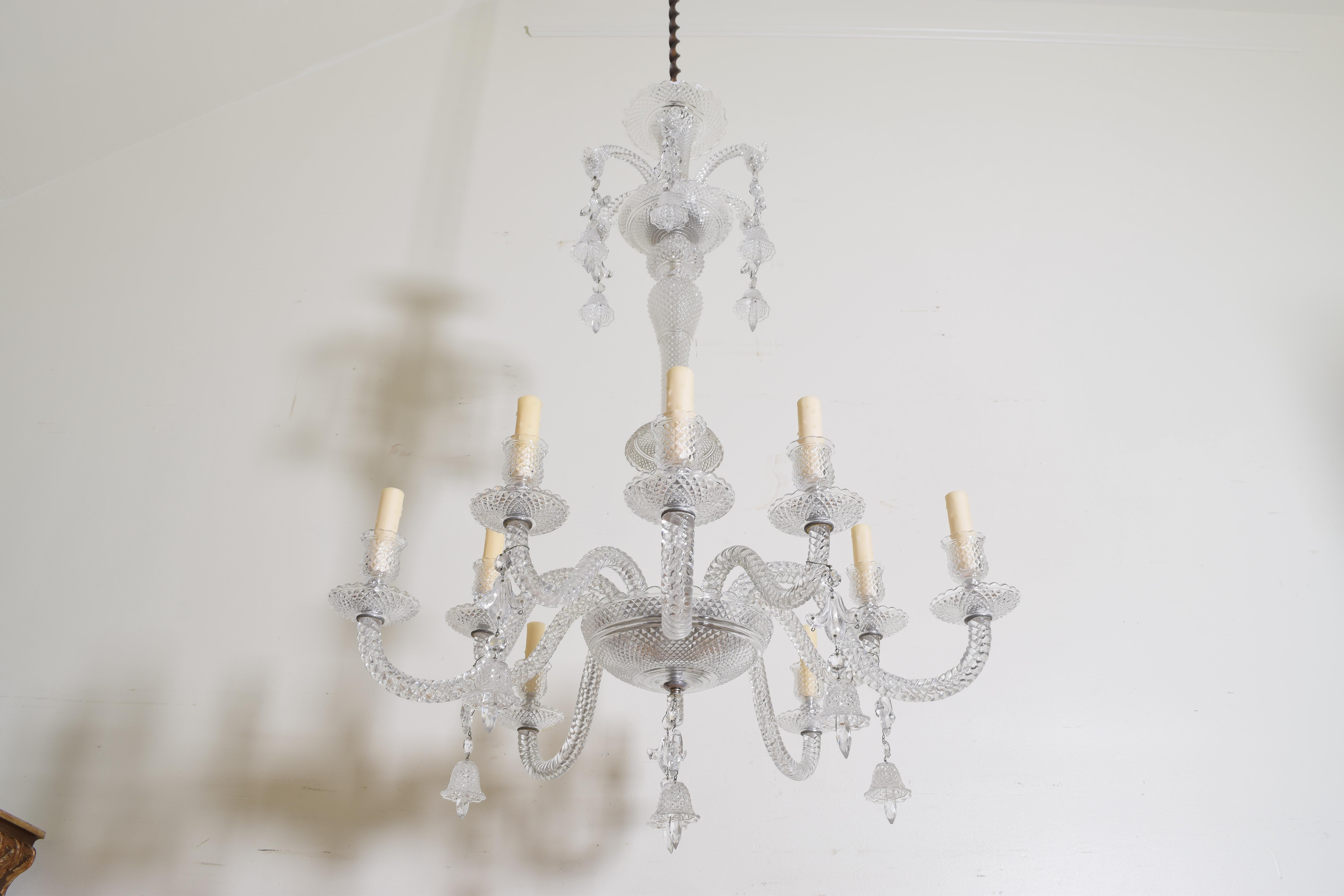 Continental Cut Glass 10-Light Chandelier, Mid-20th Century 1