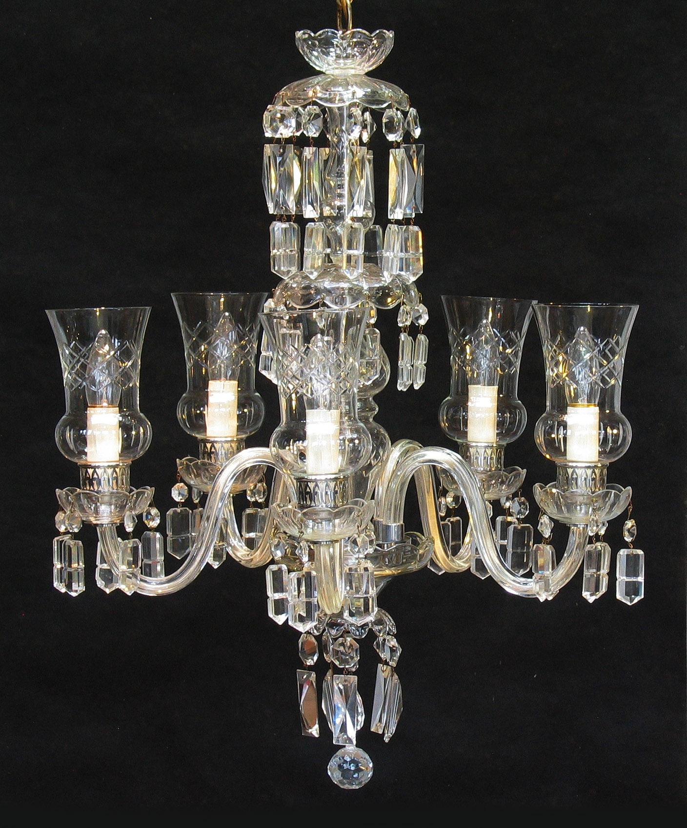International Style Continental Cut Glass Five-Light Chandelier For Sale