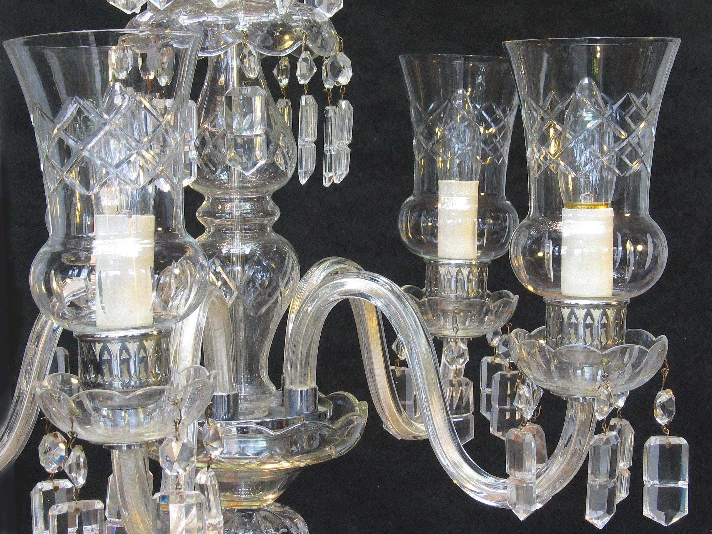 Faceted Continental Cut Glass Five-Light Chandelier For Sale