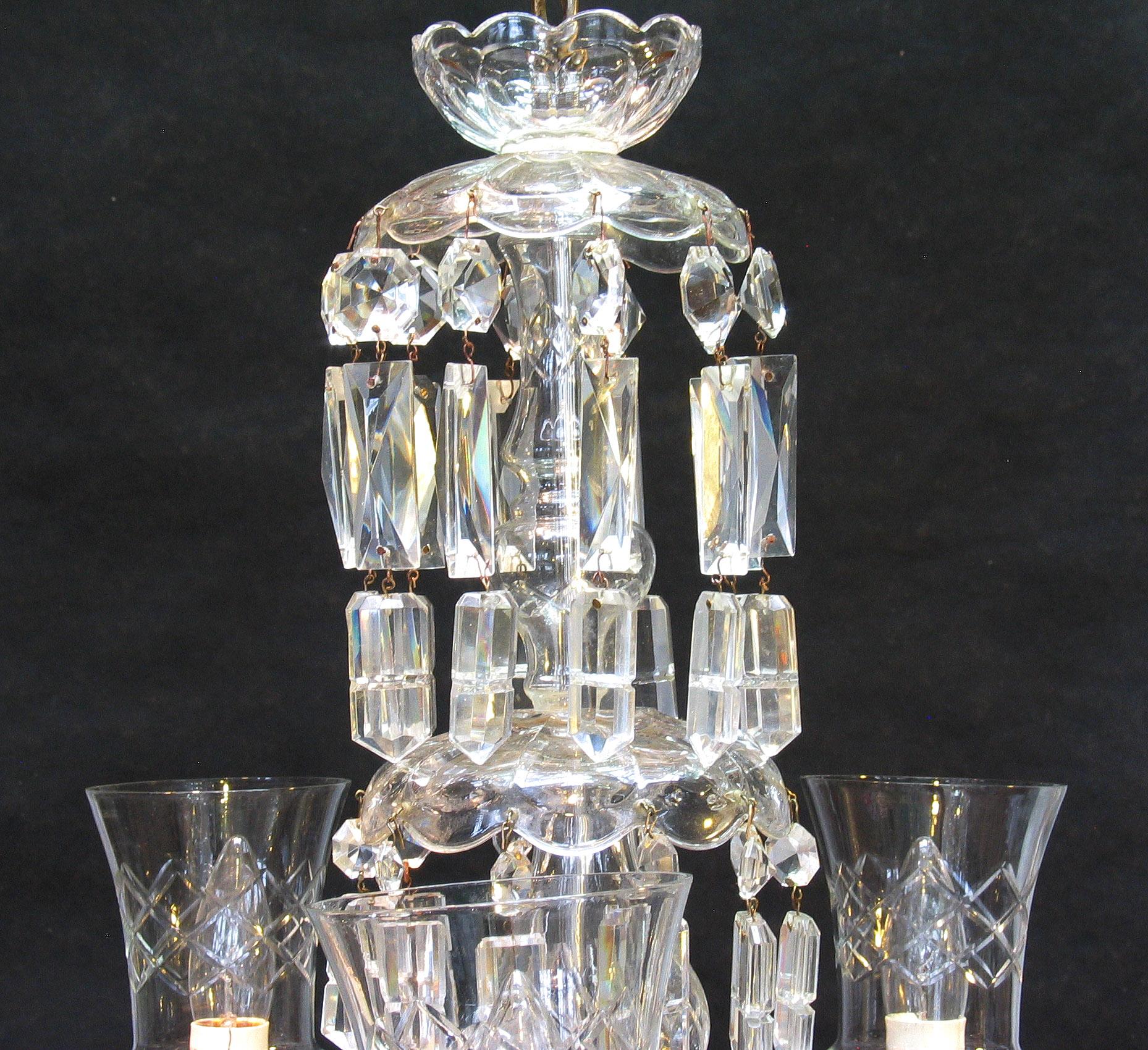 20th Century Continental Cut Glass Five-Light Chandelier For Sale