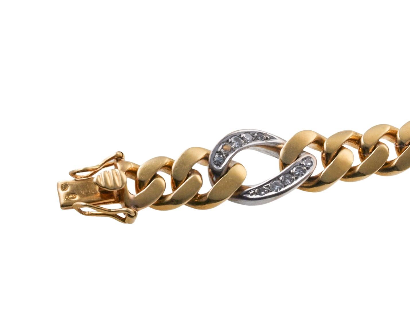 Single Cut Continental Diamond Gold Curb Link Bracelet For Sale