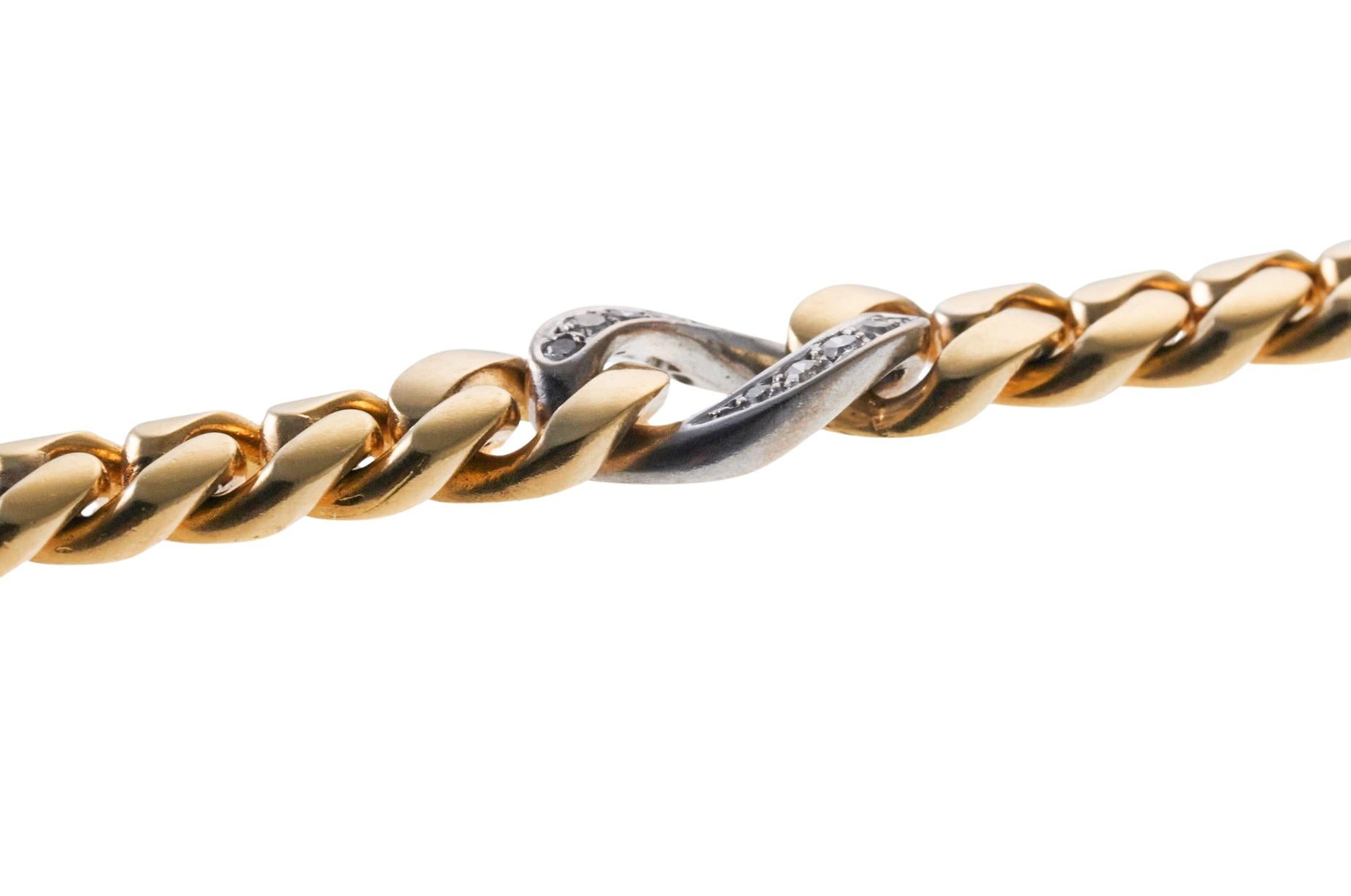 Women's or Men's Continental Diamond Gold Curb Link Bracelet For Sale