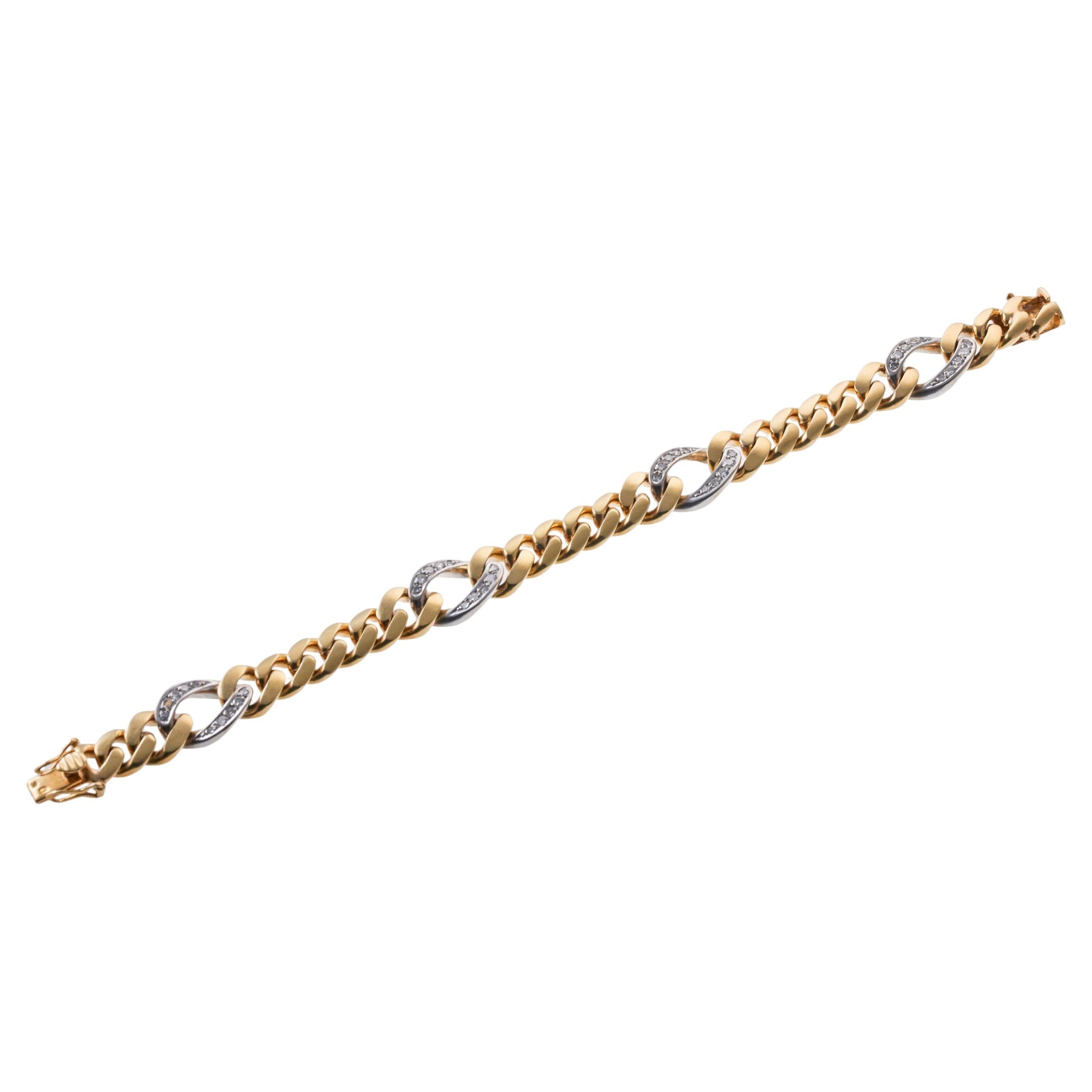 Continental Diamond Gold Curb Link Bracelet For Sale