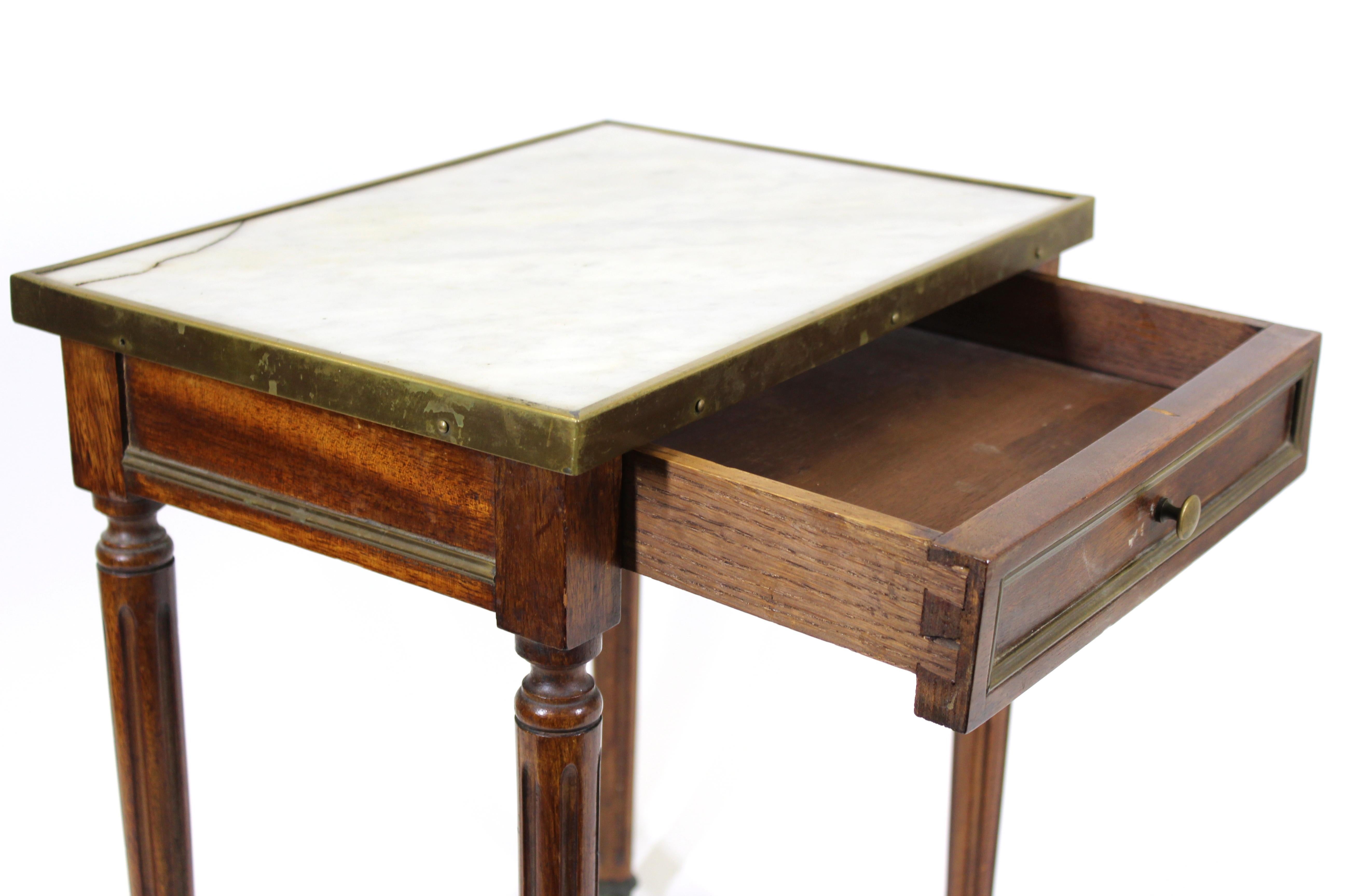 European Continental Diminutive Marble Top Side Table with Drawer