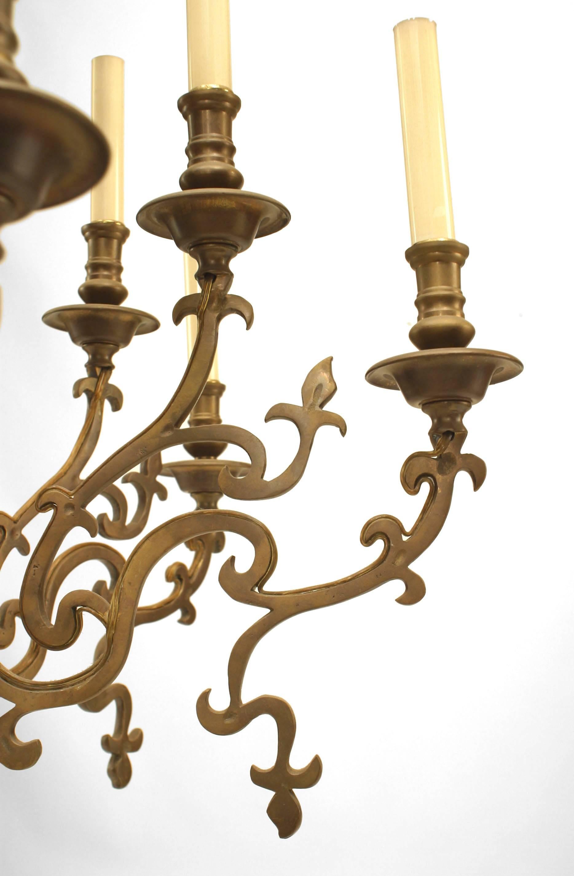 Continental Dutch Brass Floral Chandelier In Good Condition For Sale In Queens, NY