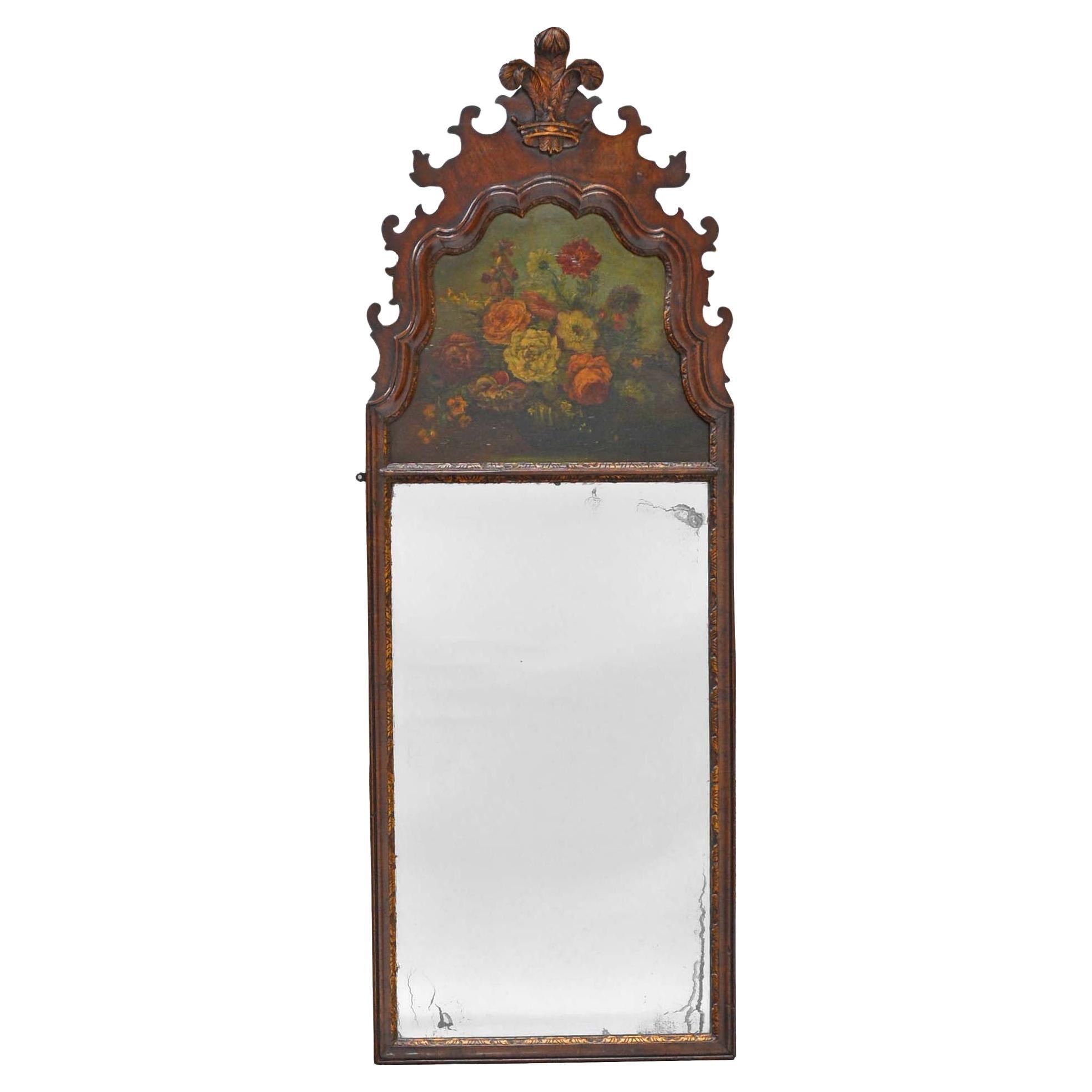 Continental Dutch antique 18th century walnut painted pier mirror