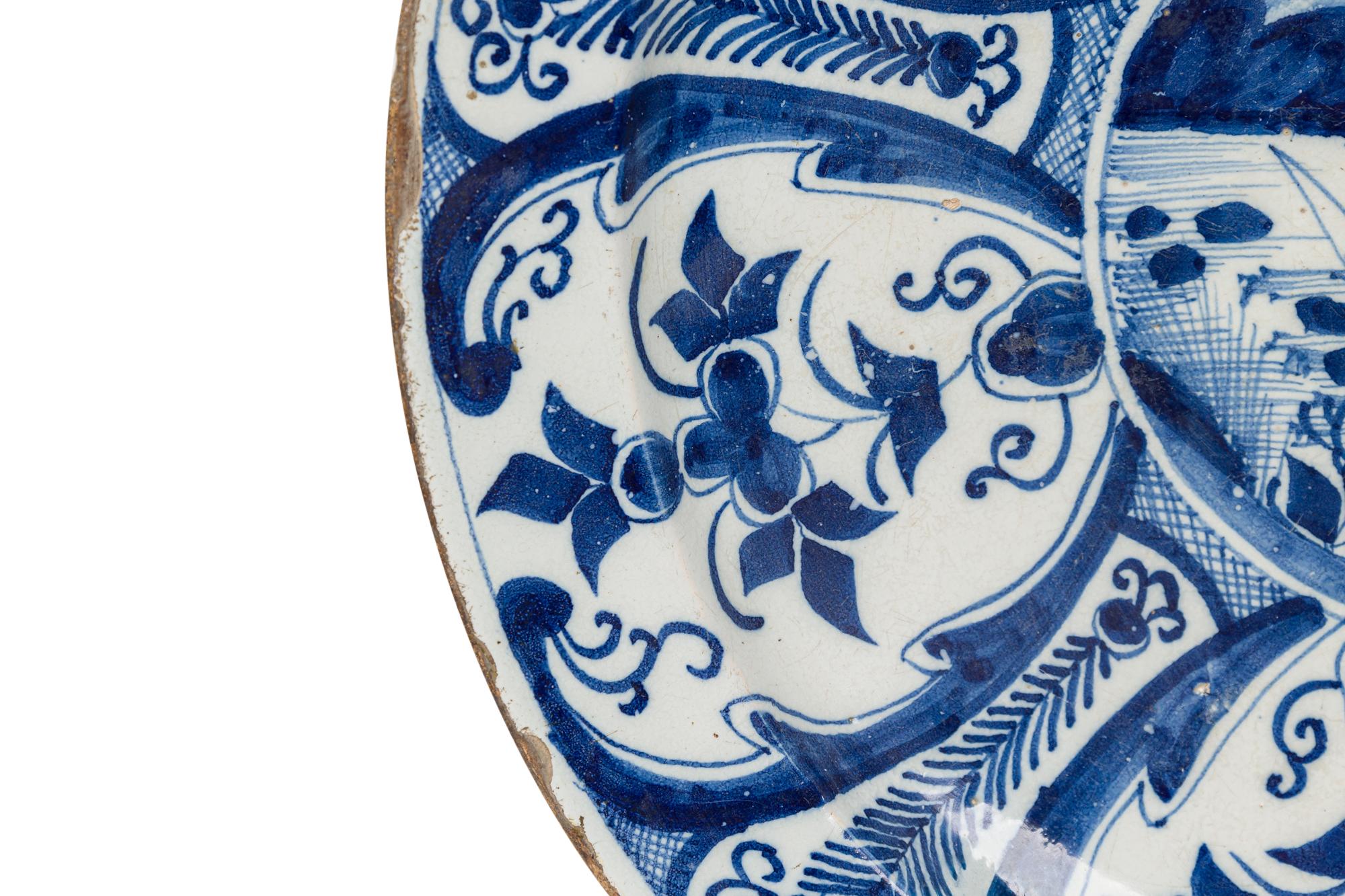 Continental Dutch Blue and White Hand Painted DIsplay Plate In Good Condition For Sale In Queens, NY