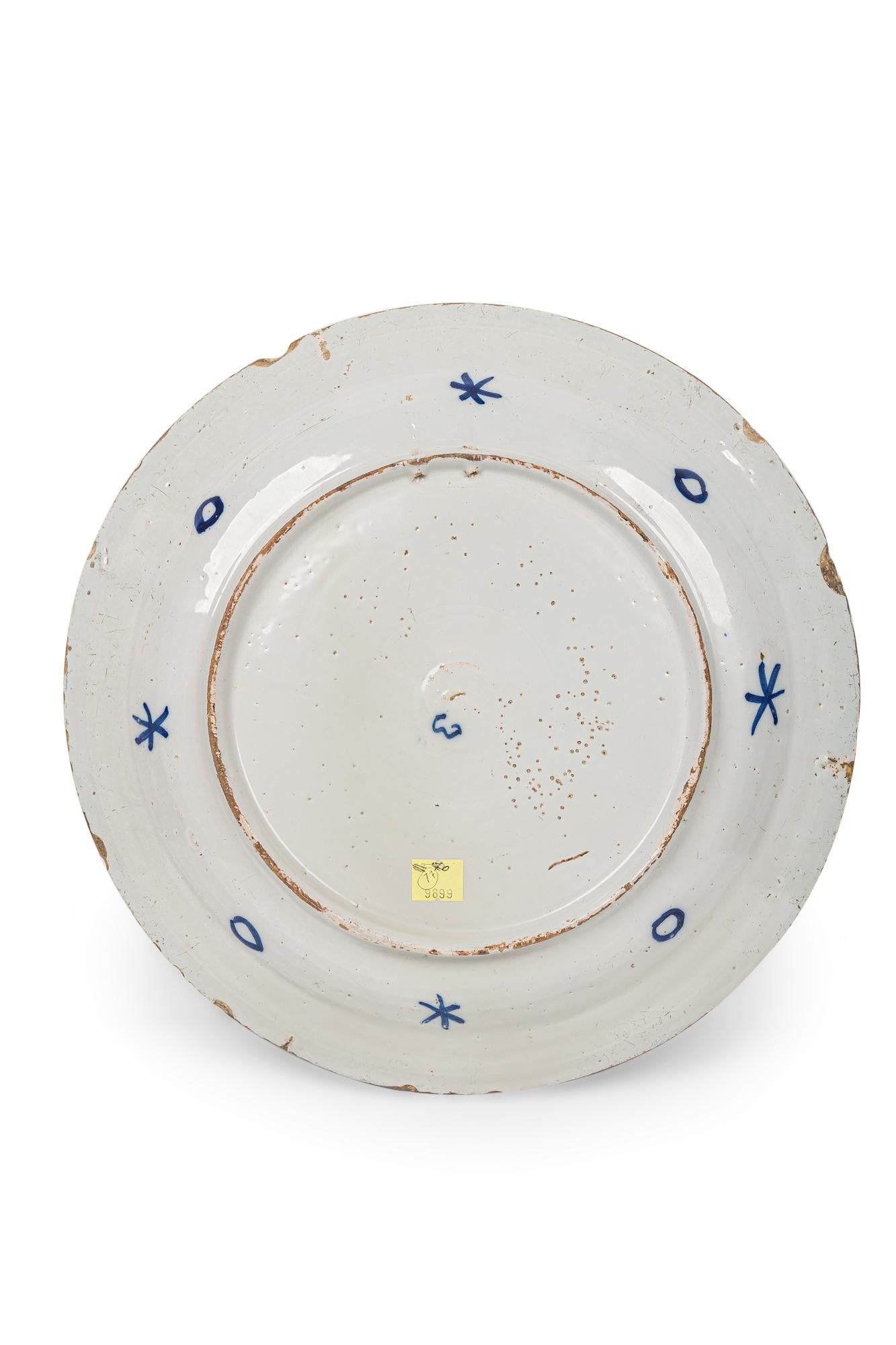 18th Century and Earlier Continental Dutch Blue and White Hand Painted DIsplay Plate For Sale