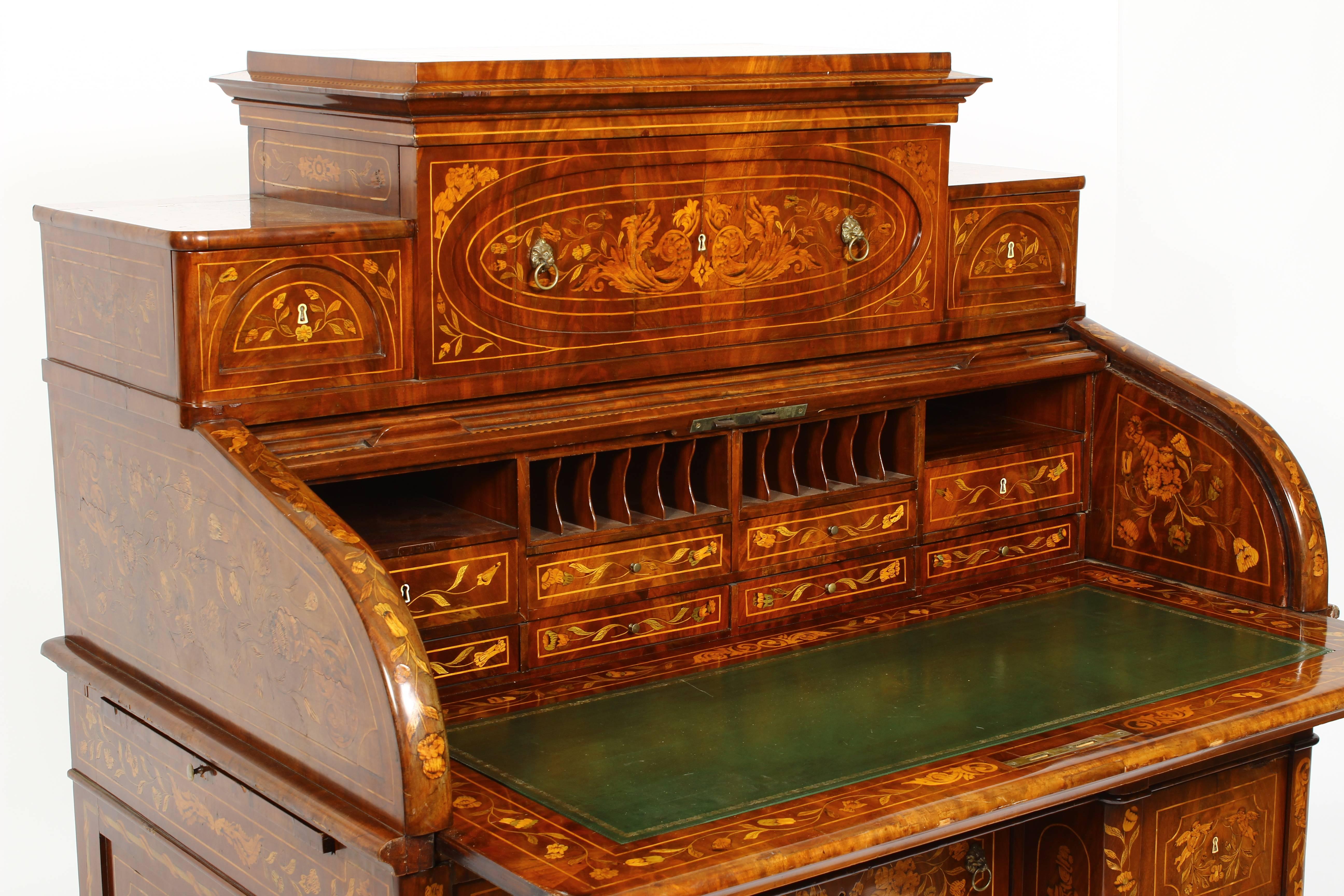 18th Century Continental Dutch Inlaid Roll Top Desk, 18th-19th Century For Sale