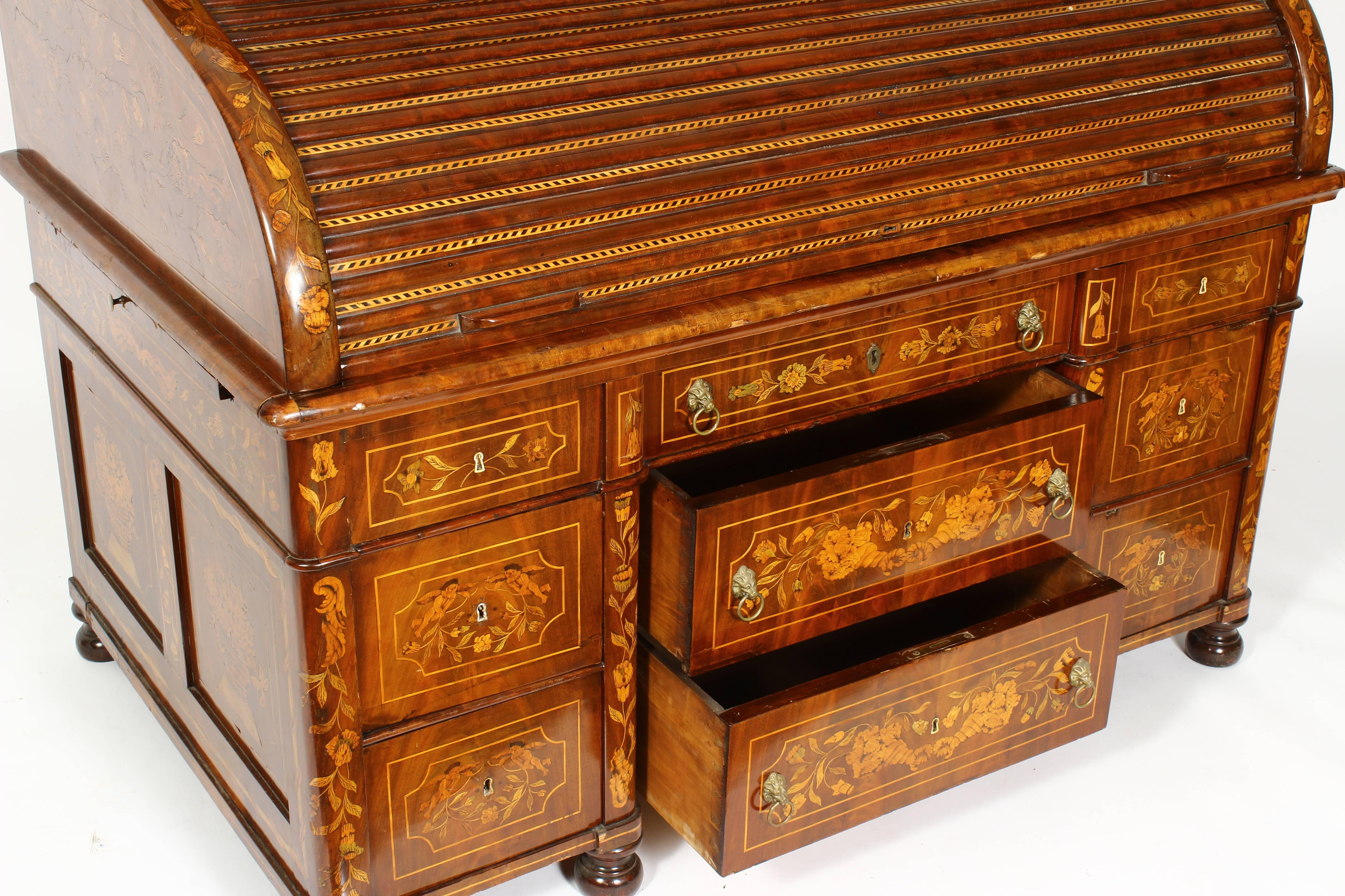 Continental Dutch Inlaid Roll Top Desk, 18th-19th Century For Sale 2