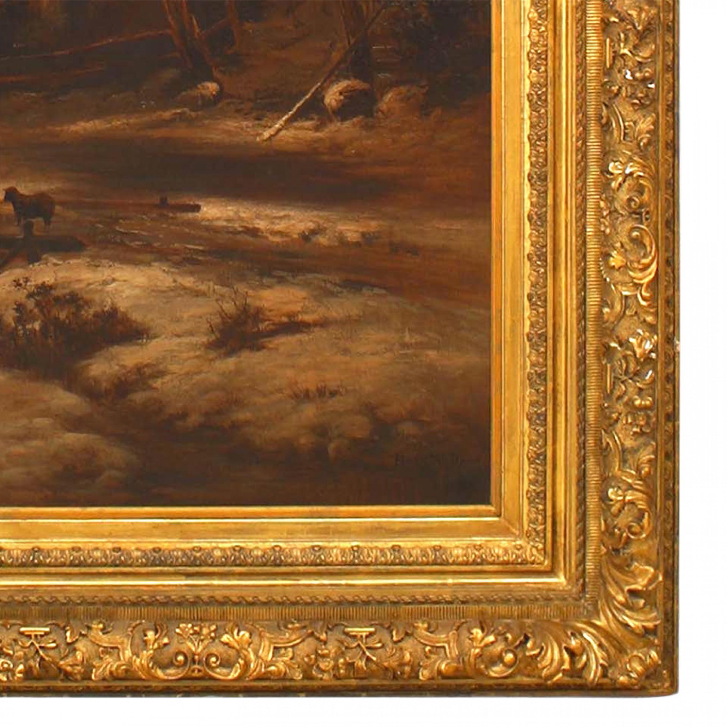 Biedermeier Continental Dutch Landscape of Sheep by a Cottage For Sale