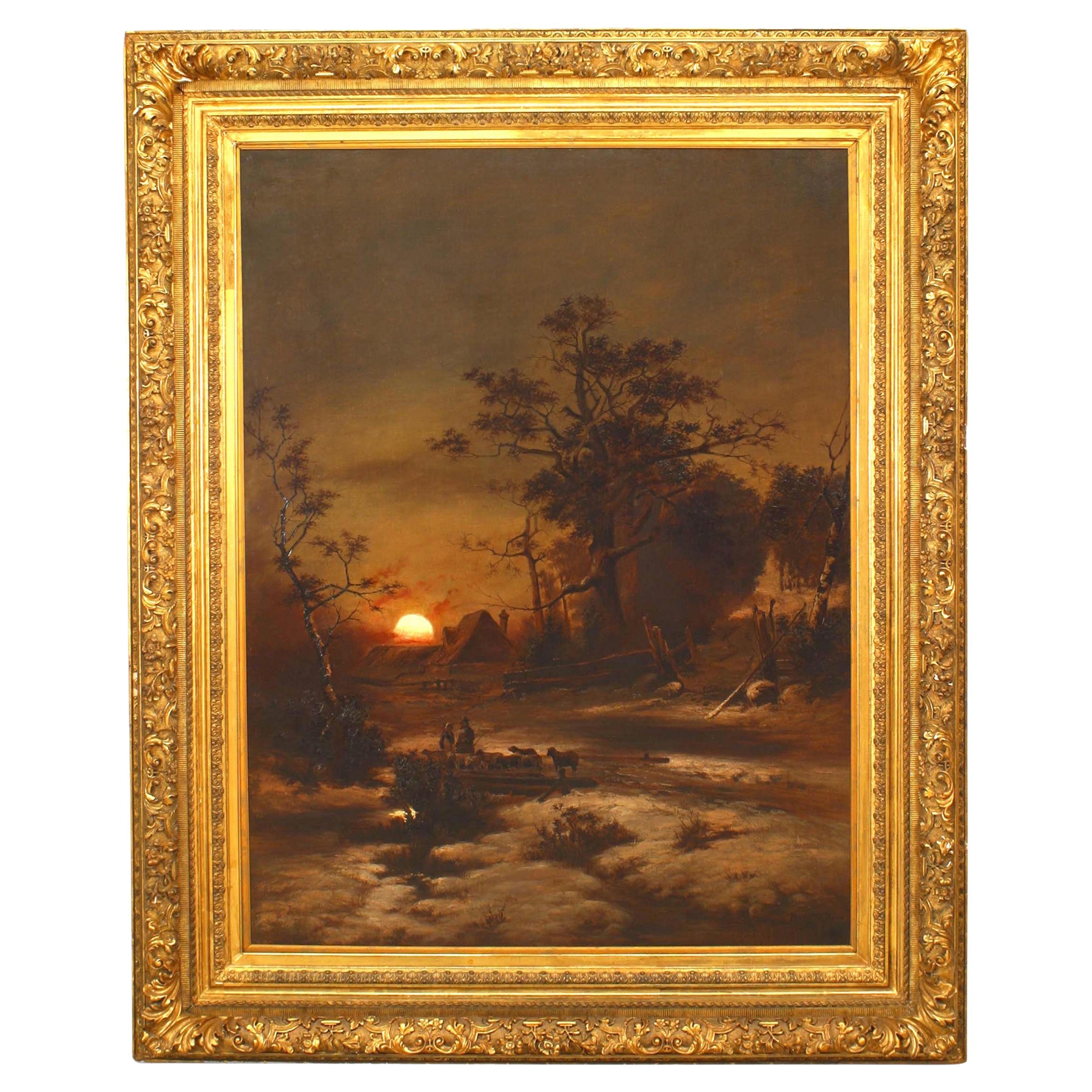 Paysage hollandais continental de moutons par un cottage