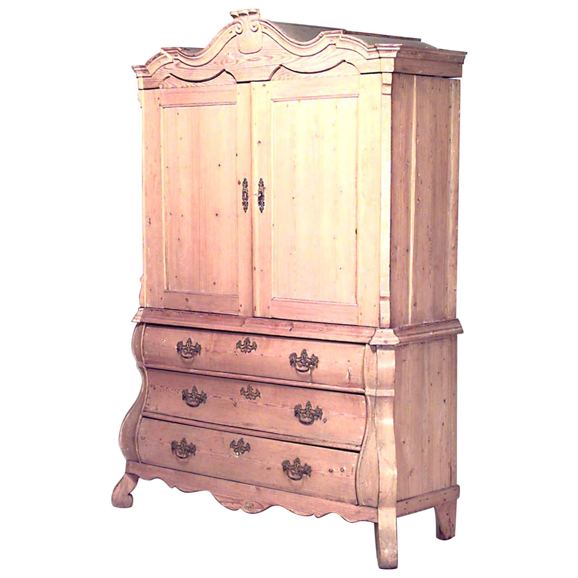 Continental Dutch Provincial Style Stripped Pine Cabinet For Sale