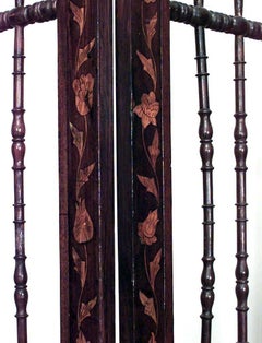 Continental Dutch Style 4-Fold Screen with Inlaid Floral Marquetry
