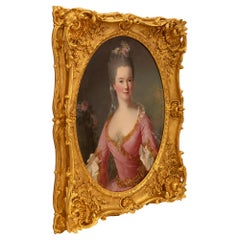 Portrait continental du début du 19ème siècle de style Louis XV, huile sur toile