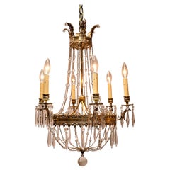 Continental Empire Style Six-Light Gilt Bronze and Crystal Chandelier circa 1950