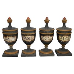 Antique Continental European Terra Cotta Urn Shape Apothecary Spice Jars, Set of 4