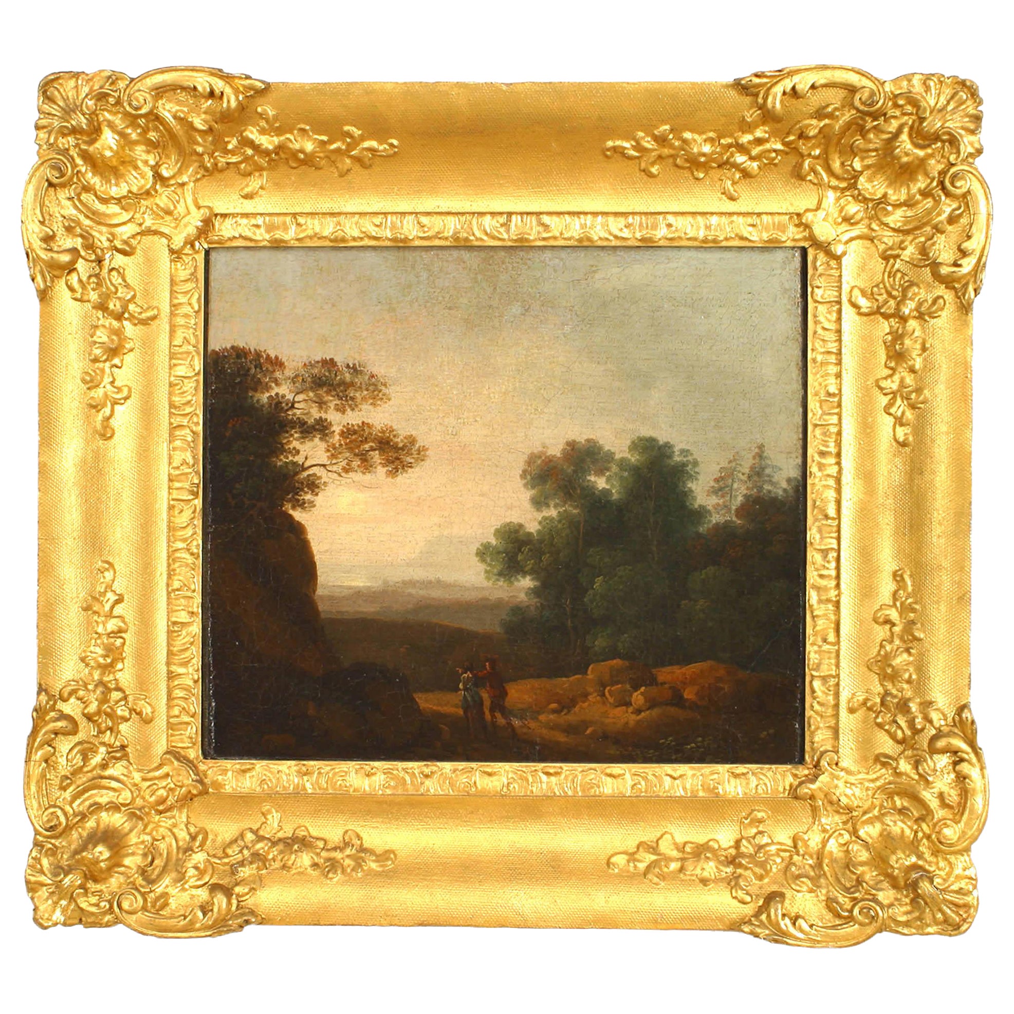 Continental Flemish Landscape with Two Figures For Sale