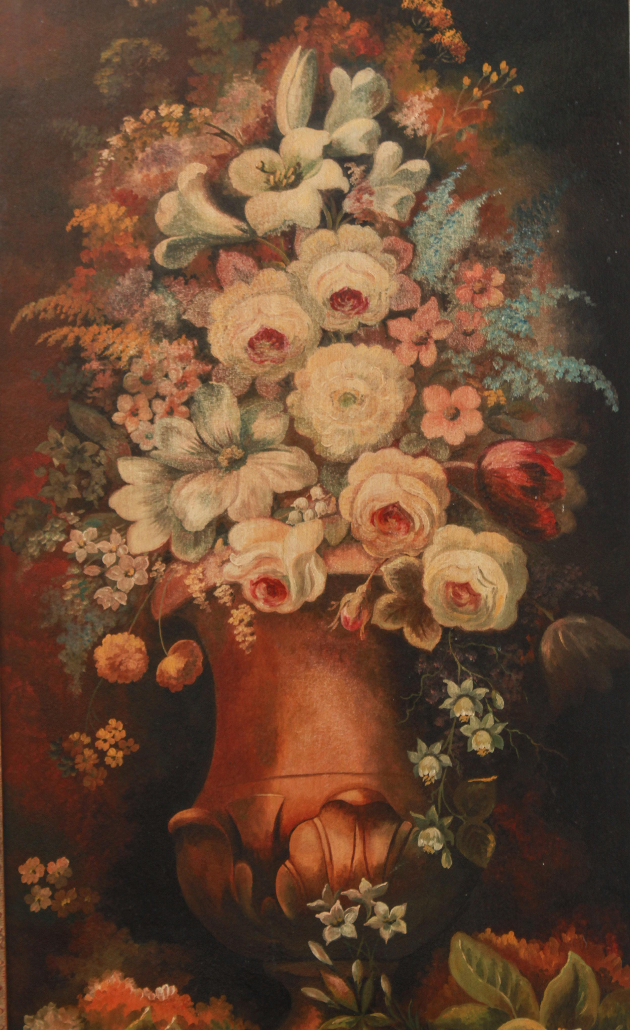 20th Century Continental Floral Bouquet Still Life Oil on Board Paintings