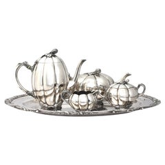 Continental Four-Piece Silver Tea and Coffee Service, Silver Plate Tray