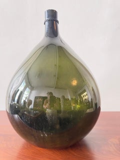 Continental French Green Free Blown Glass DEMIJOHN Bottle 19th Century