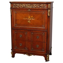 Continental French Louis XV Style Hand Painted Mahogany and Ormolu Abattant