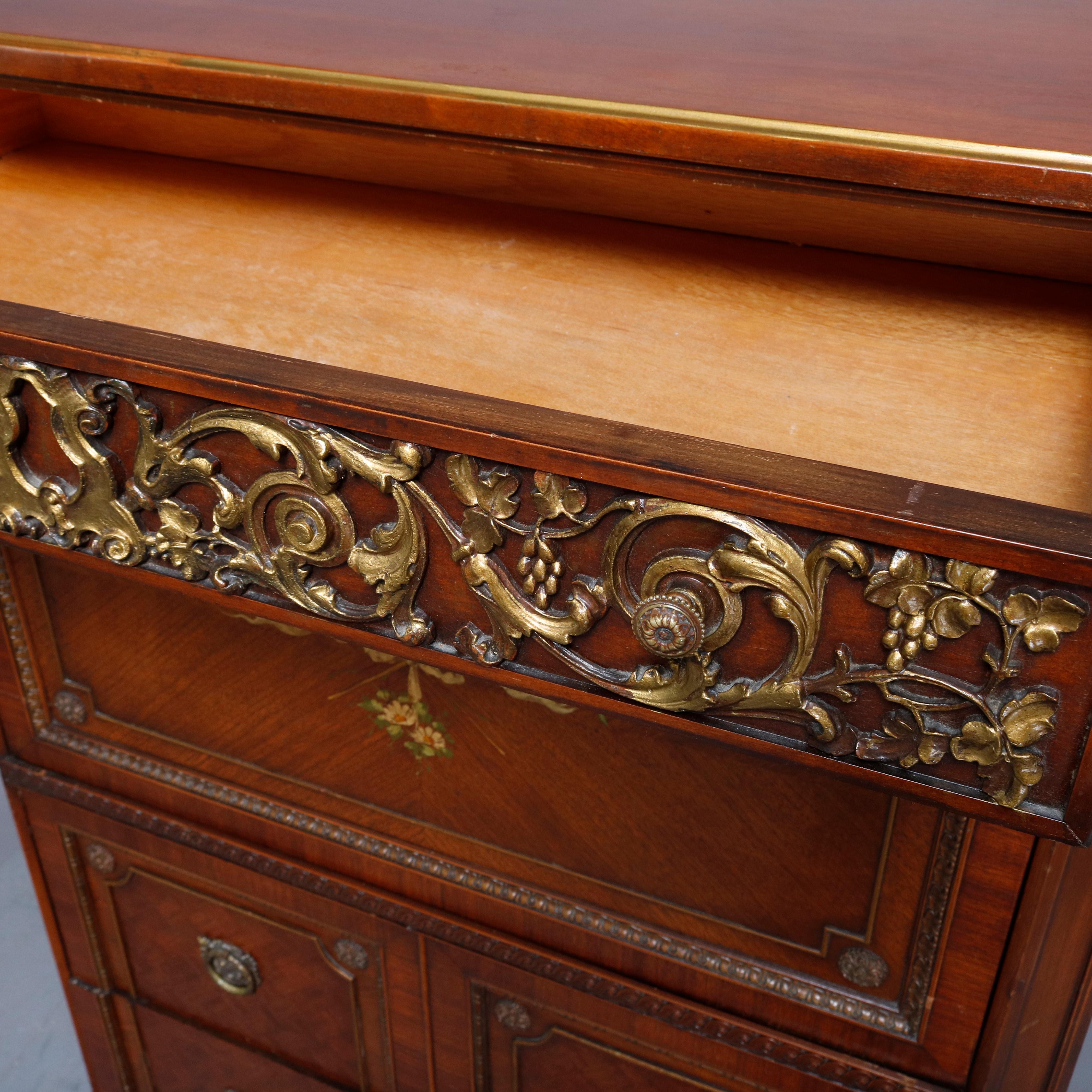 Continental French Louis XV Style Hand Painted Mahogany and Ormolu Abattant In Good Condition In Big Flats, NY