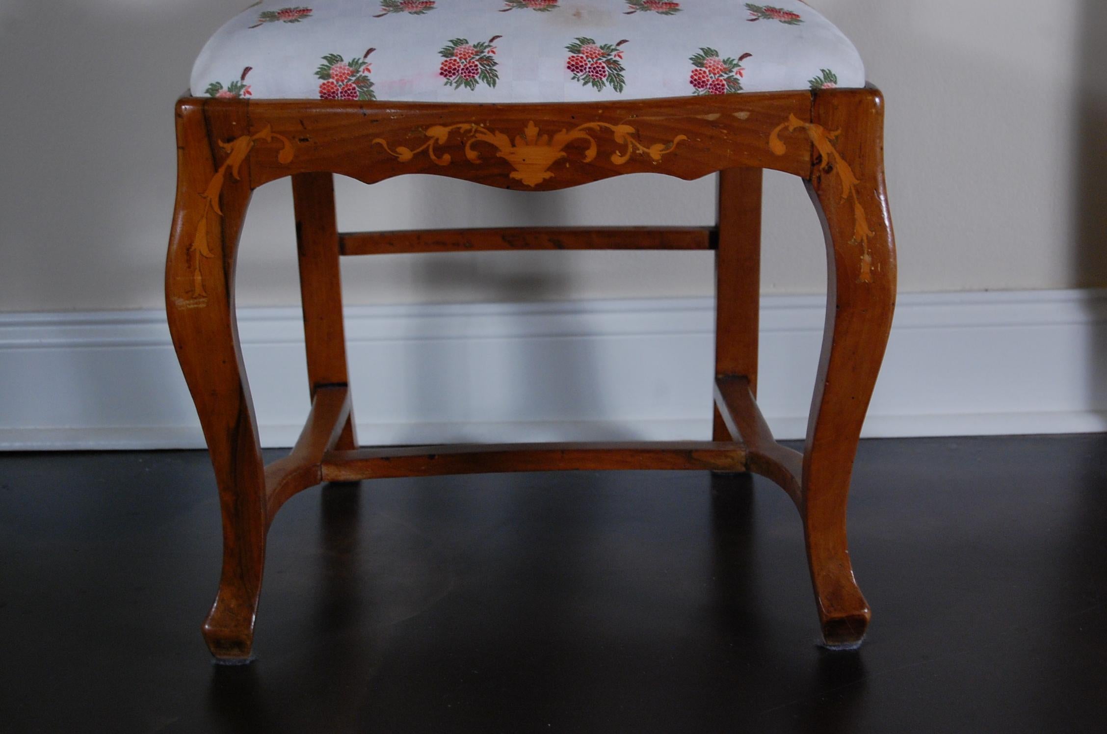 Italian Continental Fruitwood Inlaid Side Chair, circa 1890 For Sale