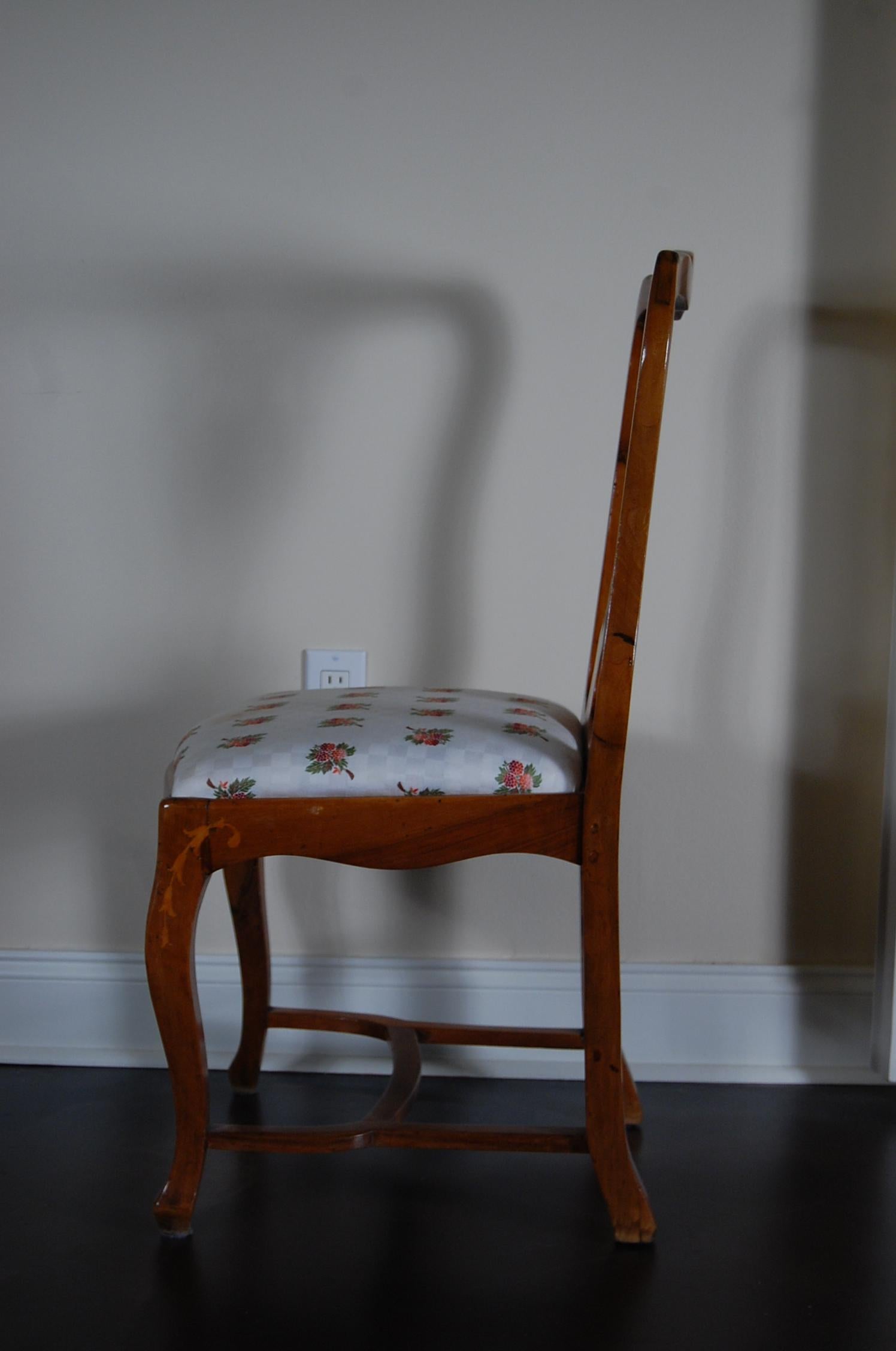 19th Century Continental Fruitwood Inlaid Side Chair, circa 1890 For Sale